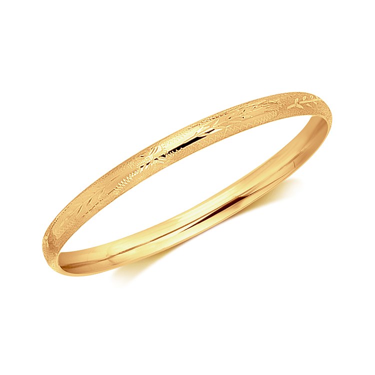 14k Yellow Gold Dome Style Childrens Bangle with Diamond Cuts (5.50 mm) thumbnail 2