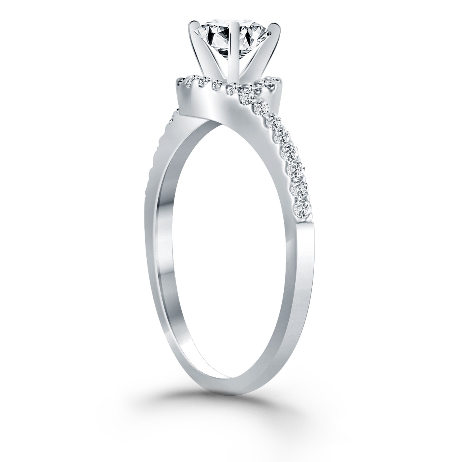 14k White Gold Bypass Swirl Diamond Halo Engagement Ring thumbnail 3