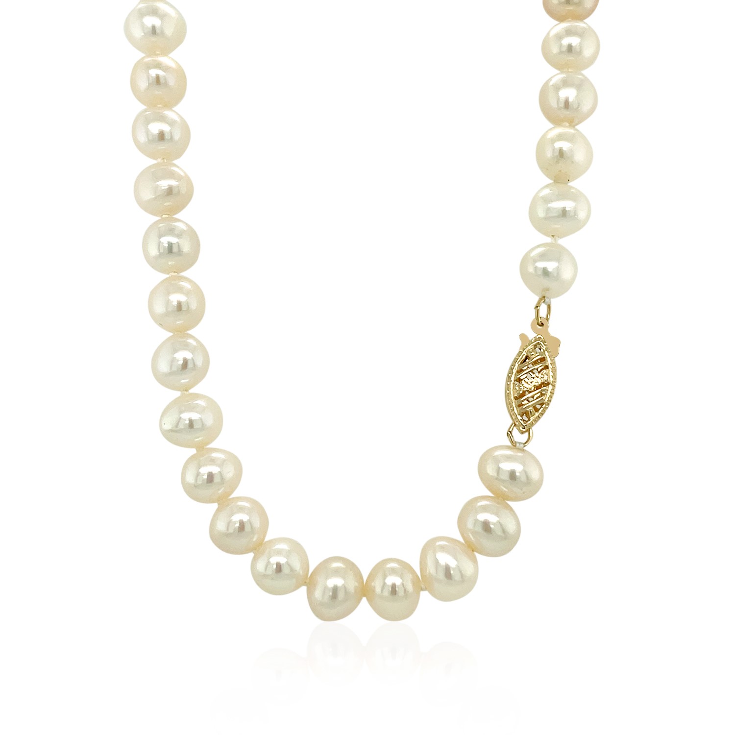 14k Yellow Gold Necklace with White Freshwater Cultured Pearls (6.0mm to 6.5mm) thumbnail 3