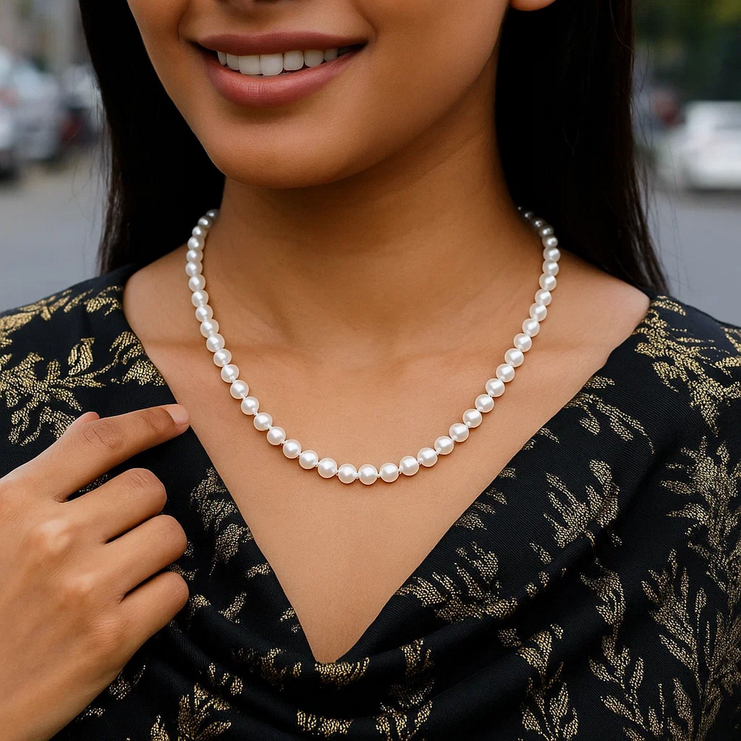 14k Yellow Gold Necklace with White Freshwater Cultured Pearls (6.0mm to 6.5mm) thumbnail 6