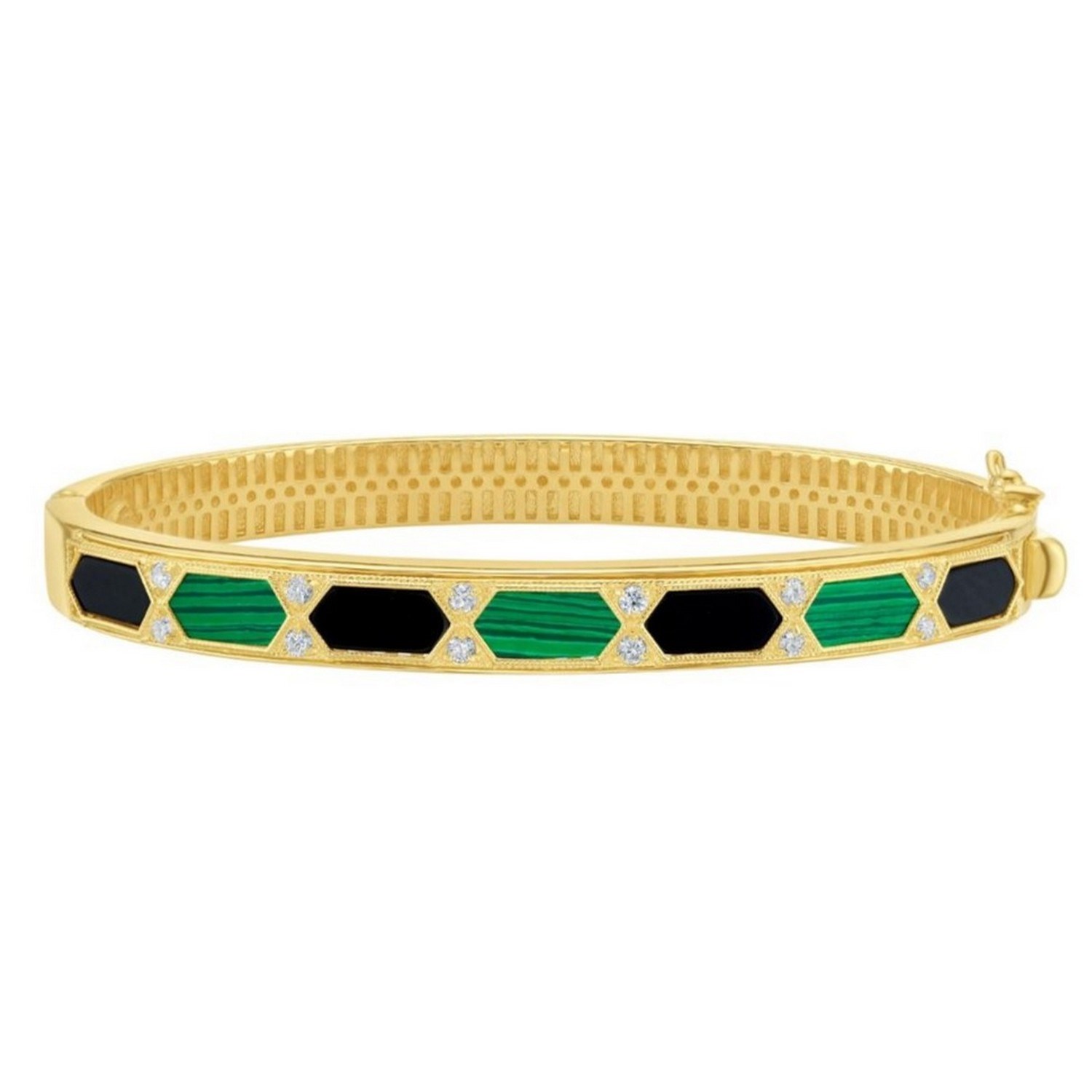 14K Yellow Gold Black And Green Art Deco Hexagon Bangle (6.00 mm) thumbnail 3