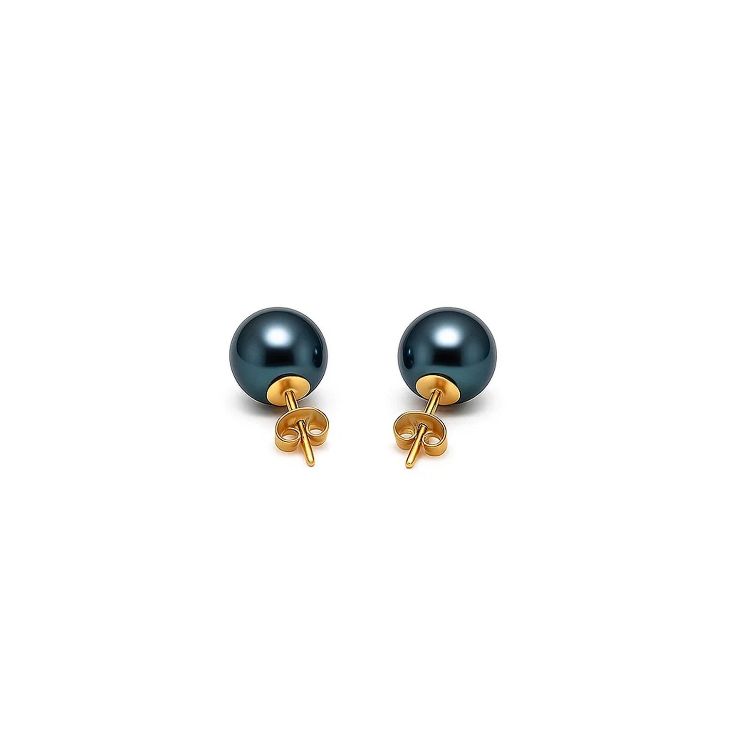 14k Yellow Gold Cultured Black Pearl Stud Earrings (7mm) thumbnail 2