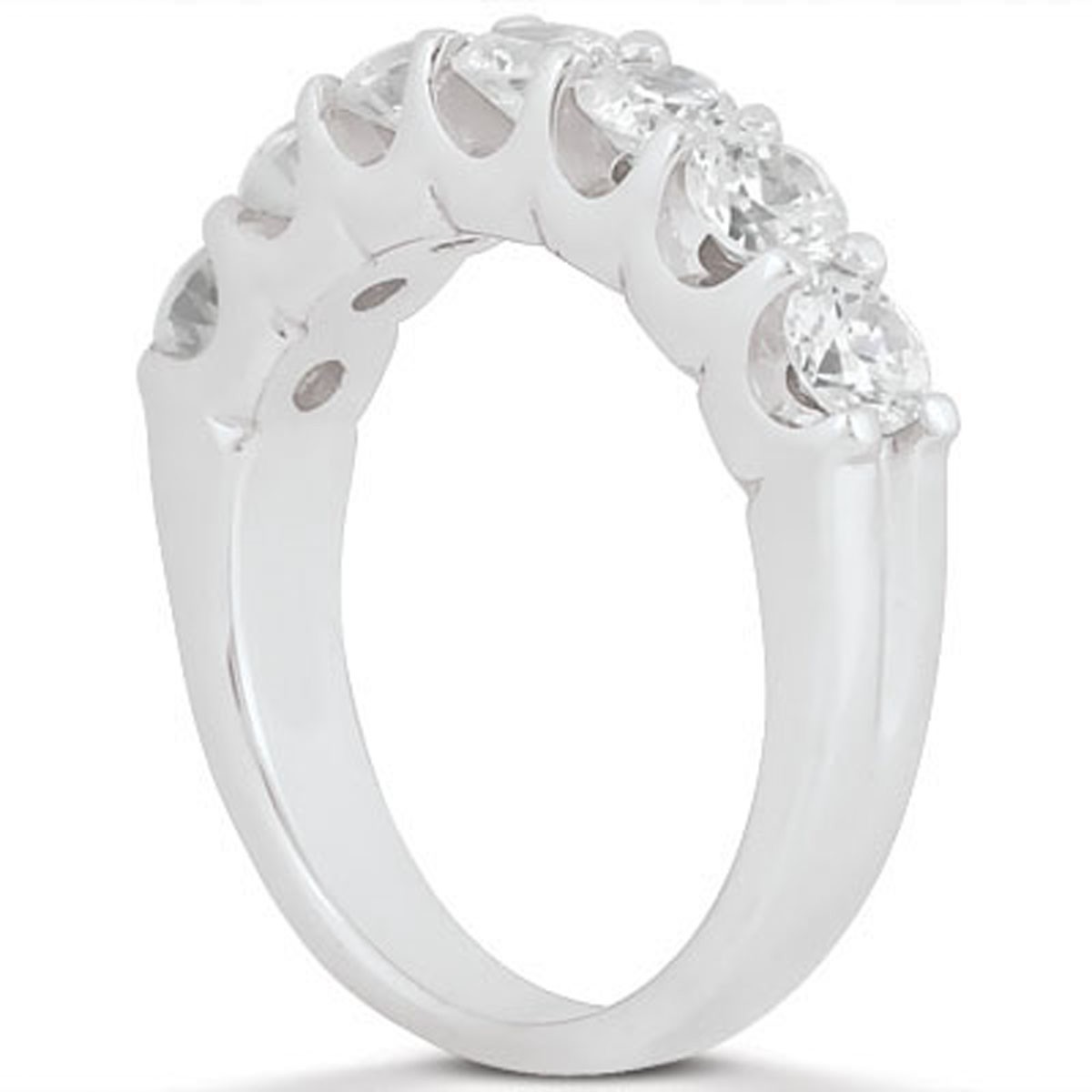 14k White Gold Diamond Scalloped Shared U Prong Setting Wedding Ring Band thumbnail 2