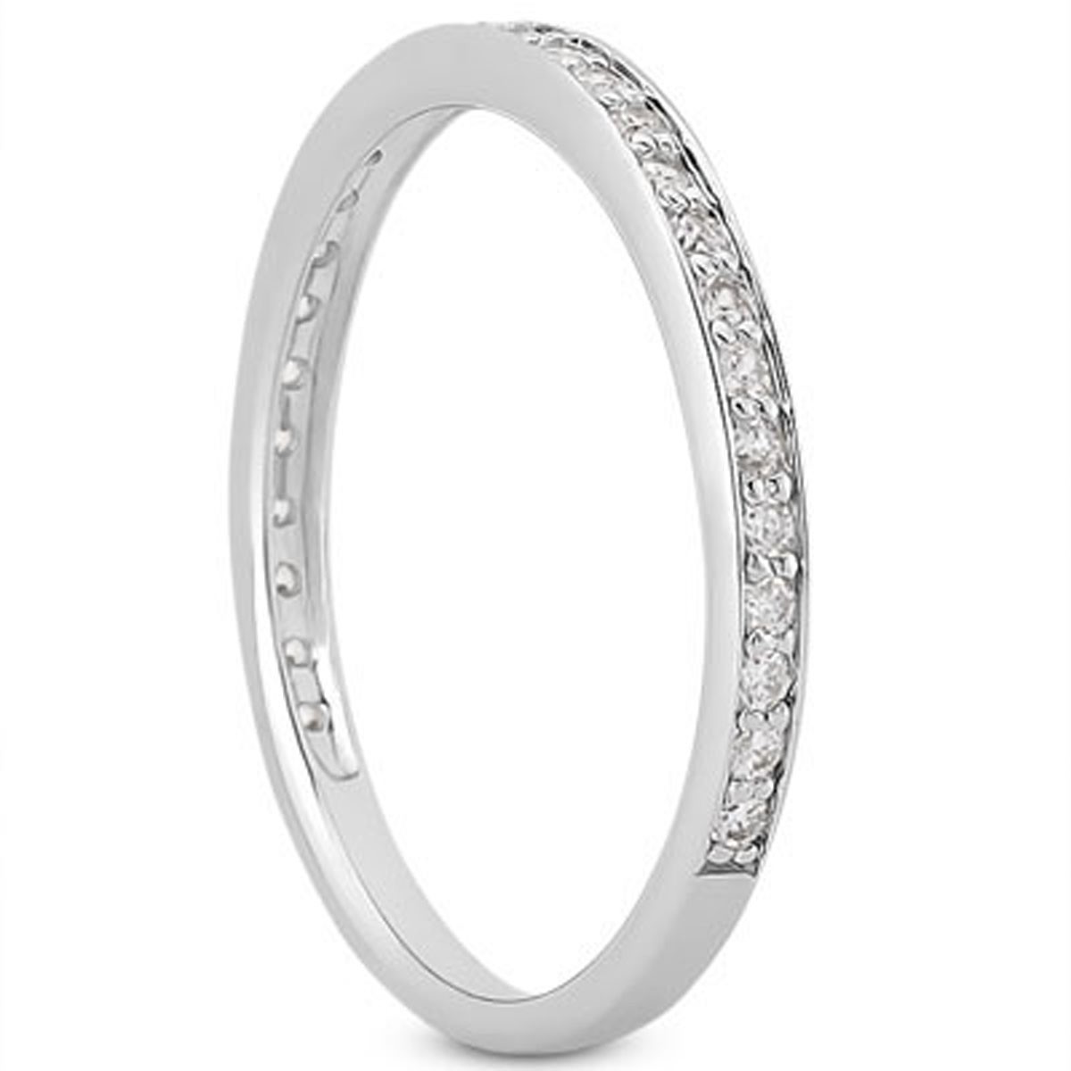 14k White Gold Micro-pave Diamond Wedding Ring Band Set 3/4 Around thumbnail 2