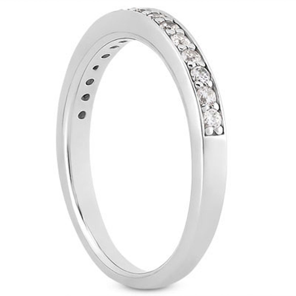 14k White Gold Pave Diamond Wedding Ring Band Set 1/2 Around thumbnail 2