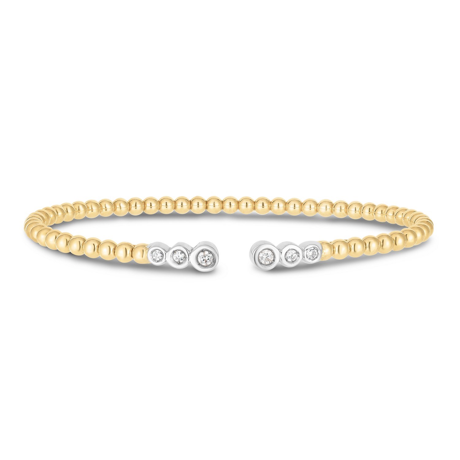 14K Two Tone Polish Diamond Pallina Open Beaded Cuff Bangle (3.00 mm) thumbnail 2