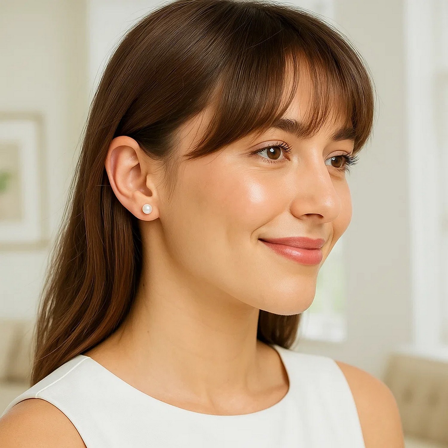 14k Yellow Gold Freshwater Cultured White Pearl Stud Earrings (6mm) thumbnail 4