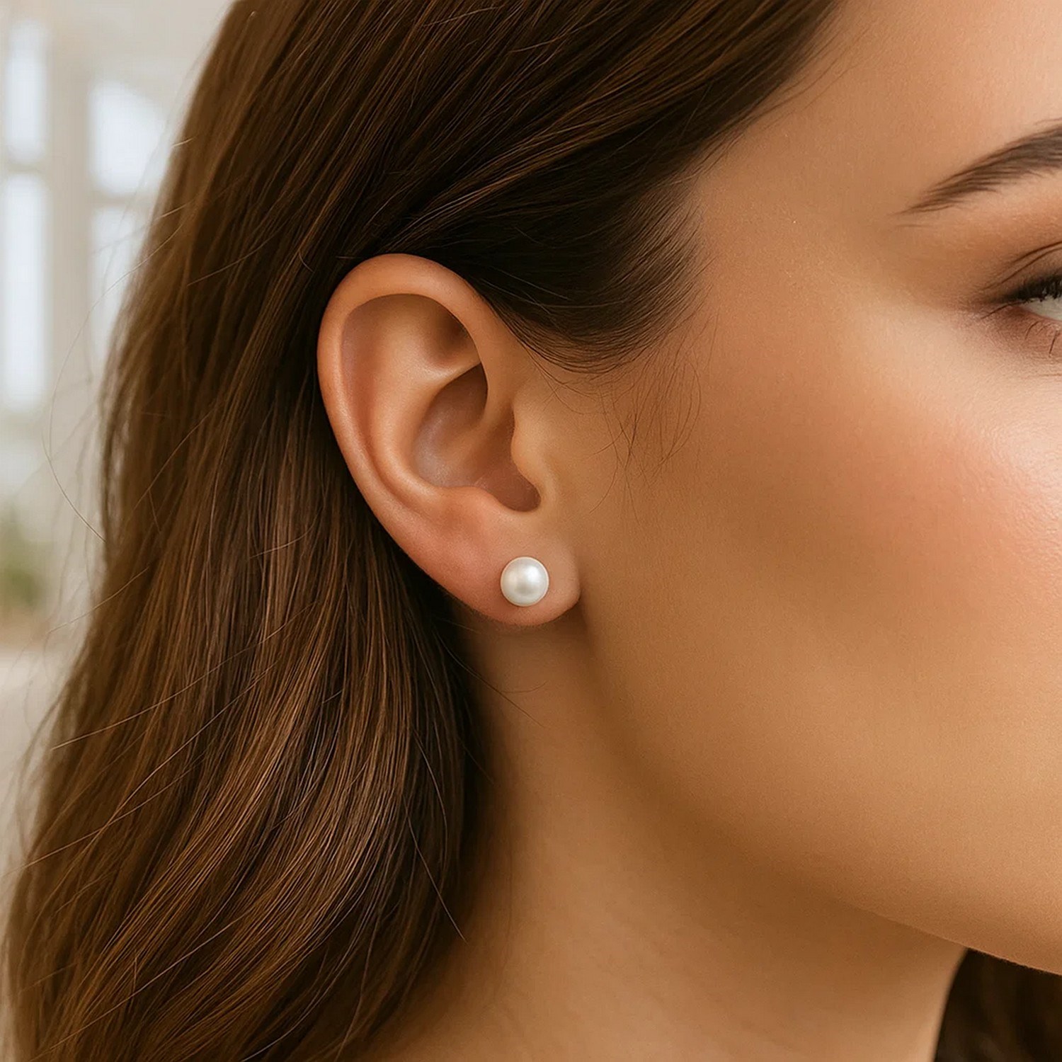 14k Yellow Gold Freshwater Cultured White Pearl Stud Earrings (6mm) thumbnail 6