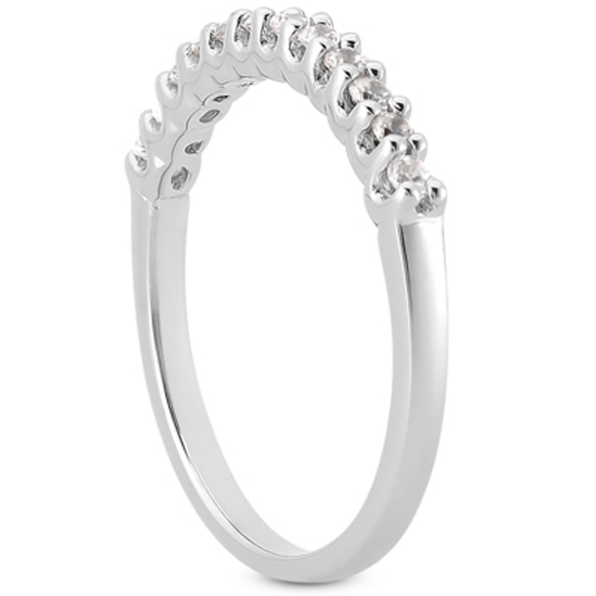 14k White Gold Fancy U Setting Shared Prong Diamond Wedding Ring Band thumbnail 2