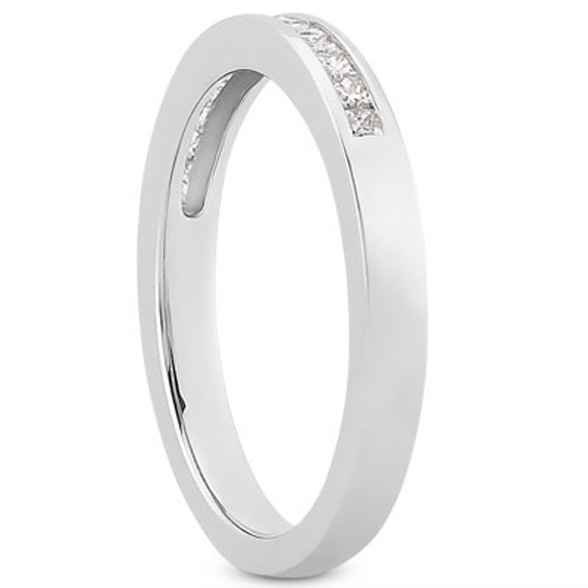 14k White Gold Channel Set Princess Diamond Wedding Ring Band thumbnail 2