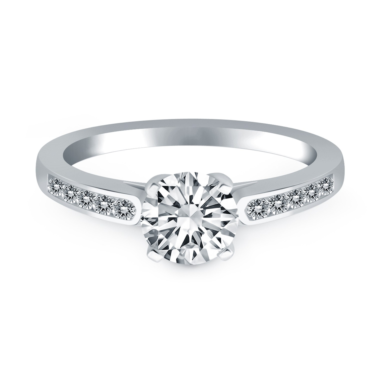 14k White Gold Diamond Channel Cathedral Engagement Ring thumbnail 2