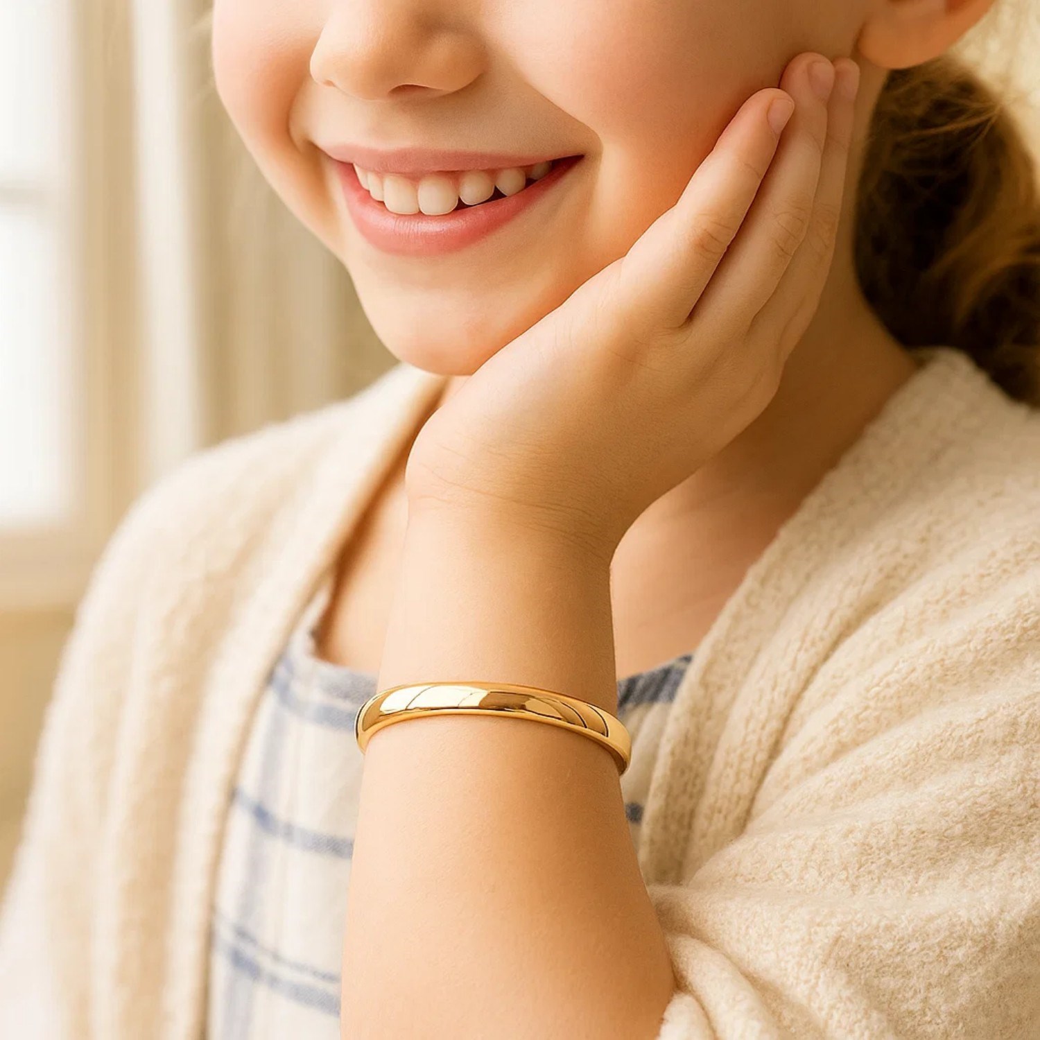 14k Yellow Gold Dome Design Polished Childrens Bangle (5.50 mm) thumbnail 3