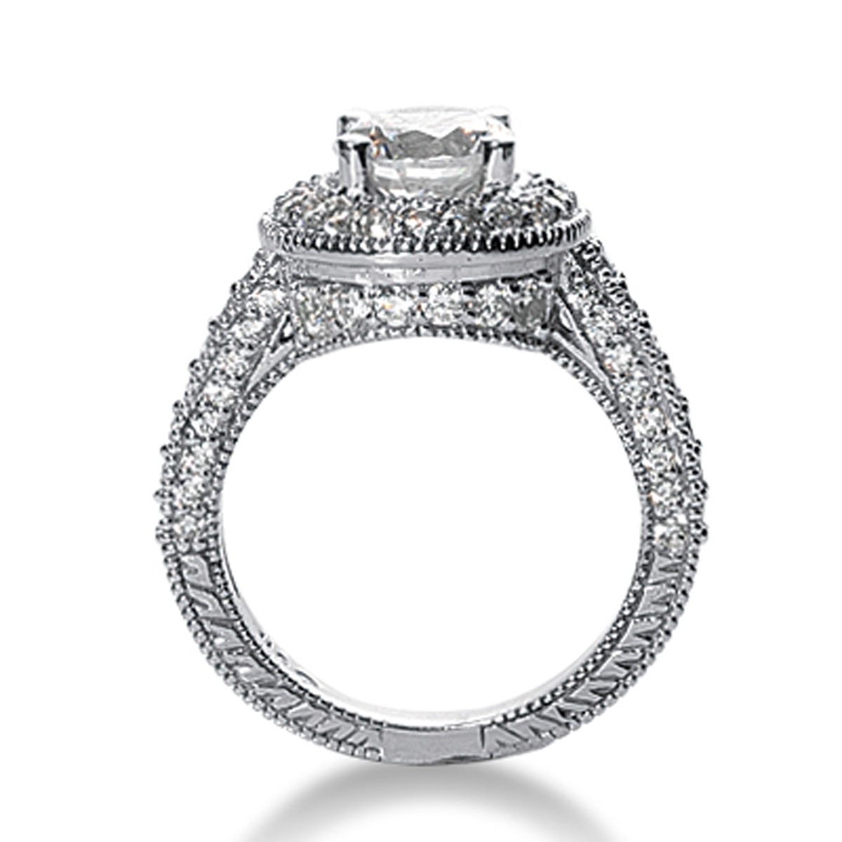 14k White gold Vintage Halo Diamond Semi-Mount thumbnail 2