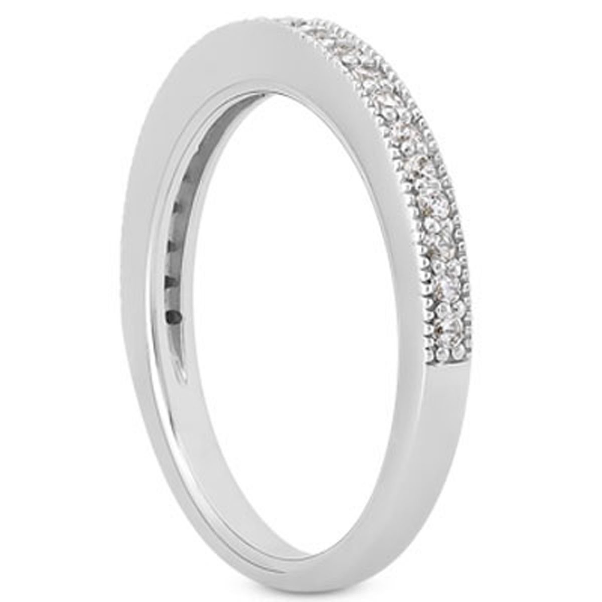 14k White Gold Pave Diamond Milgrain Wedding Ring Band Set 1/2 Around thumbnail 2
