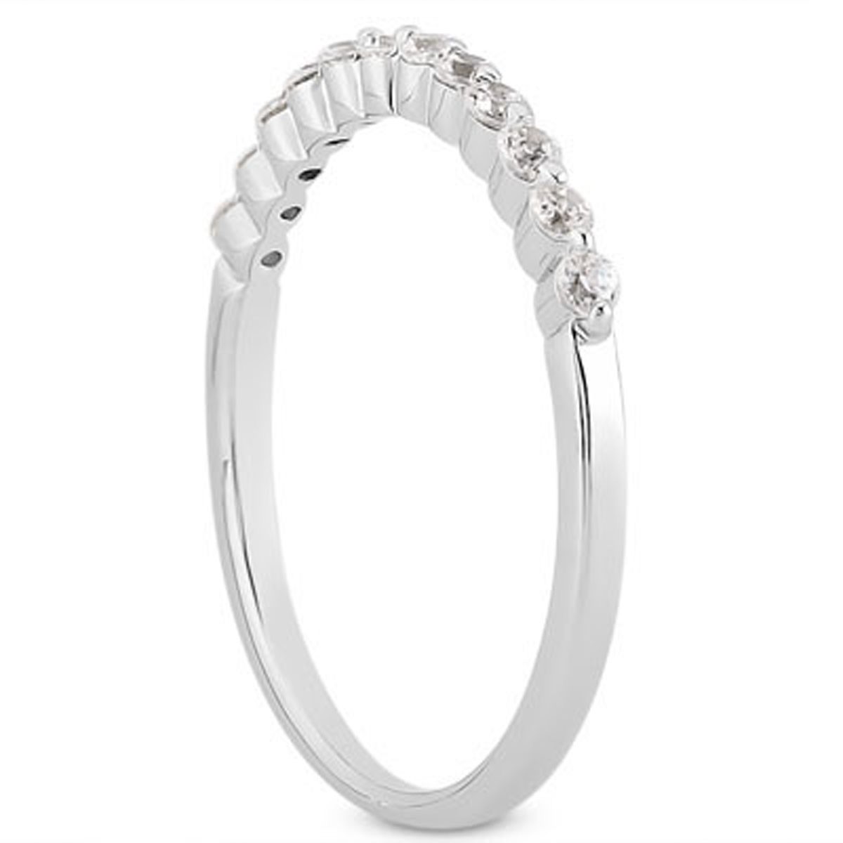 14k White Gold Floating Diamond Single Shared Prong Wedding Ring Band thumbnail 2