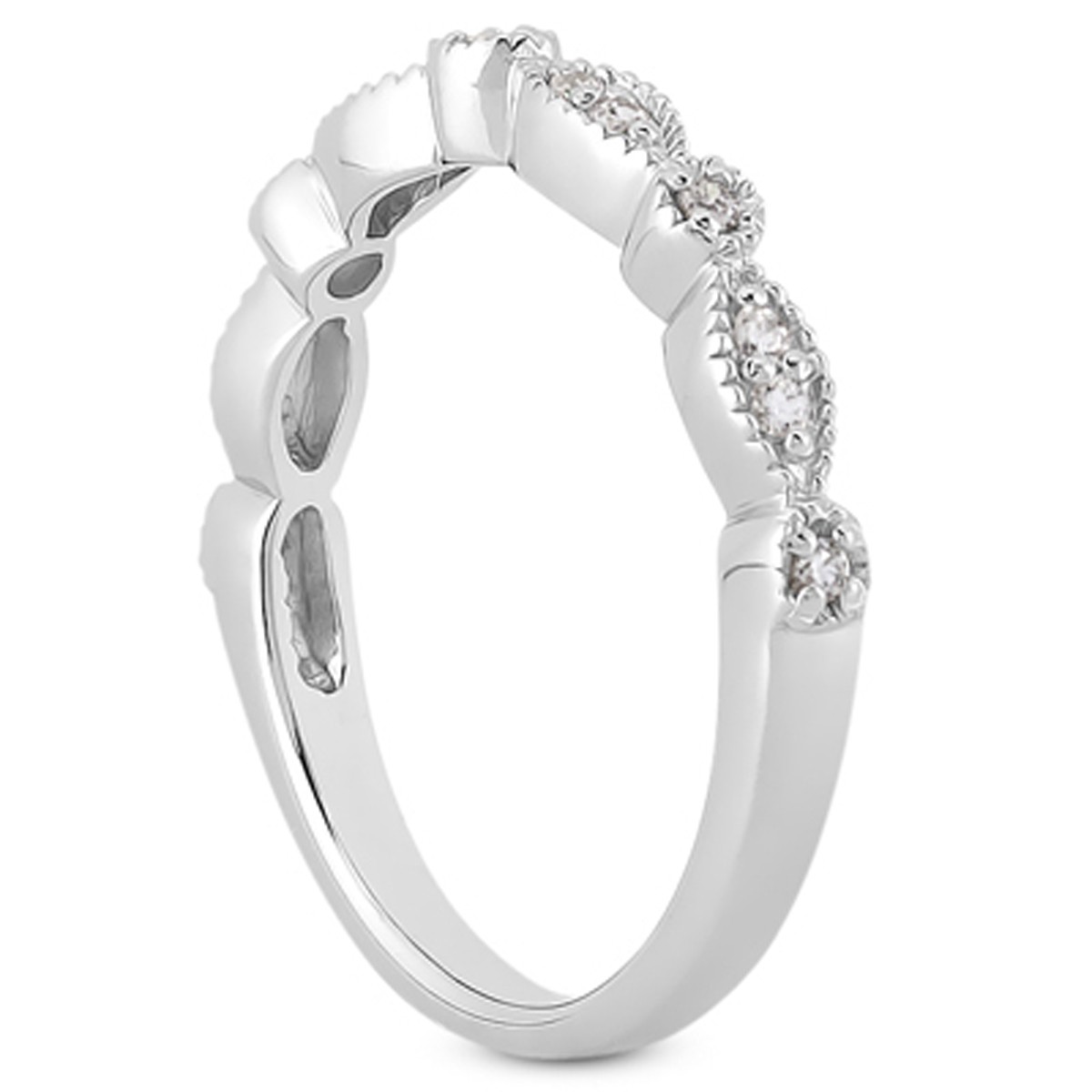 14k White Gold Vintage Look Fancy Pave Diamond Milgrain Wedding Ring Band thumbnail 2