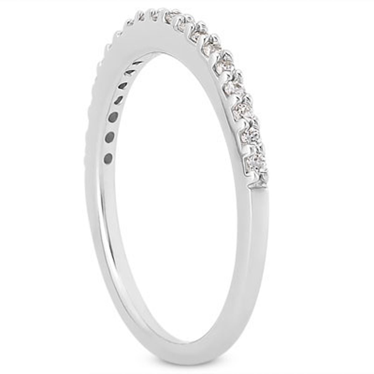 14k White Gold Slim Profile Diamond Micro Prong Diamond Wedding Ring Band thumbnail 2