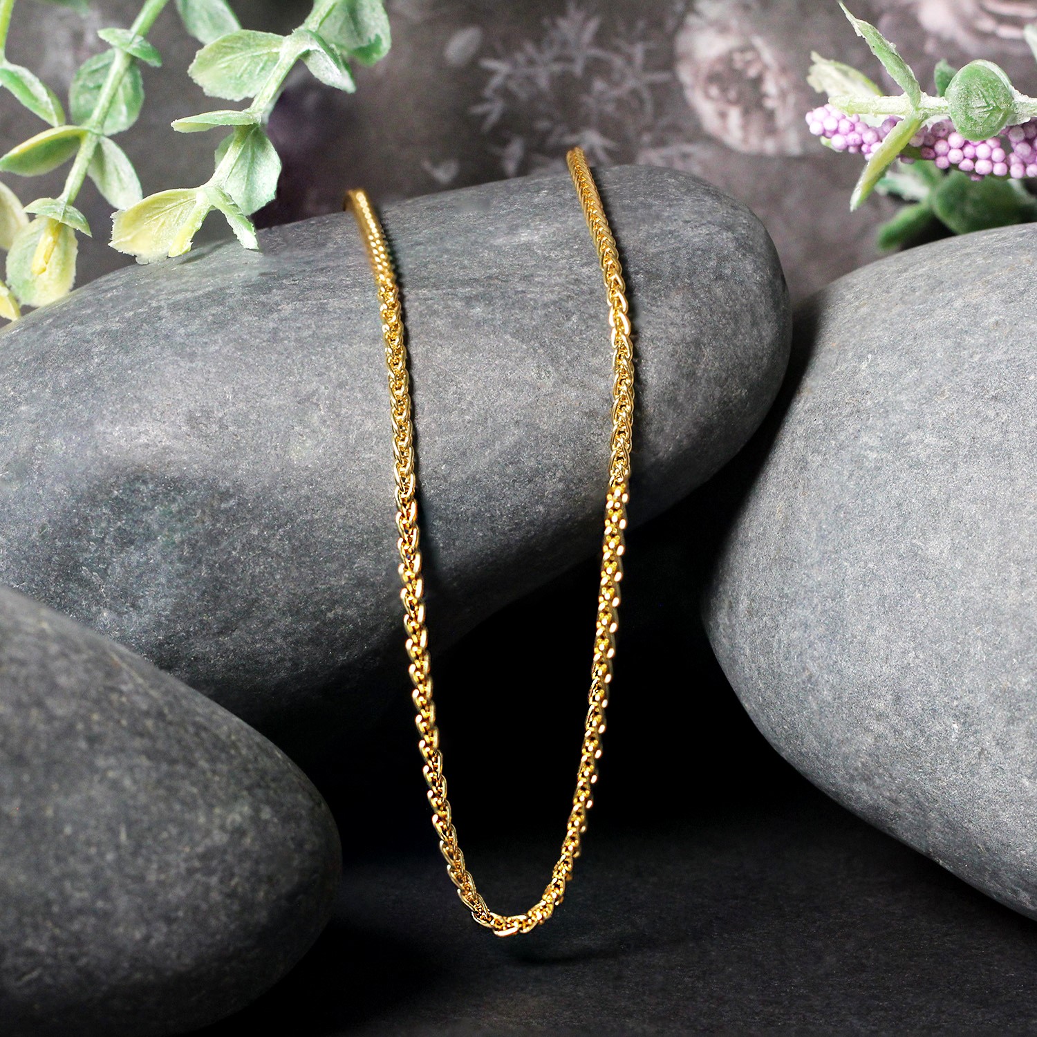 14k Yellow Gold Round Wheat Chain (2.1 mm) thumbnail 4