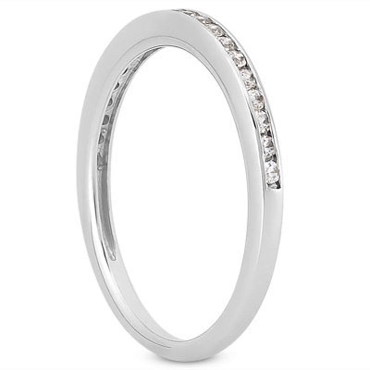 14k White Gold Slim Profile Diamond Channel Set Wedding Ring Band thumbnail 2