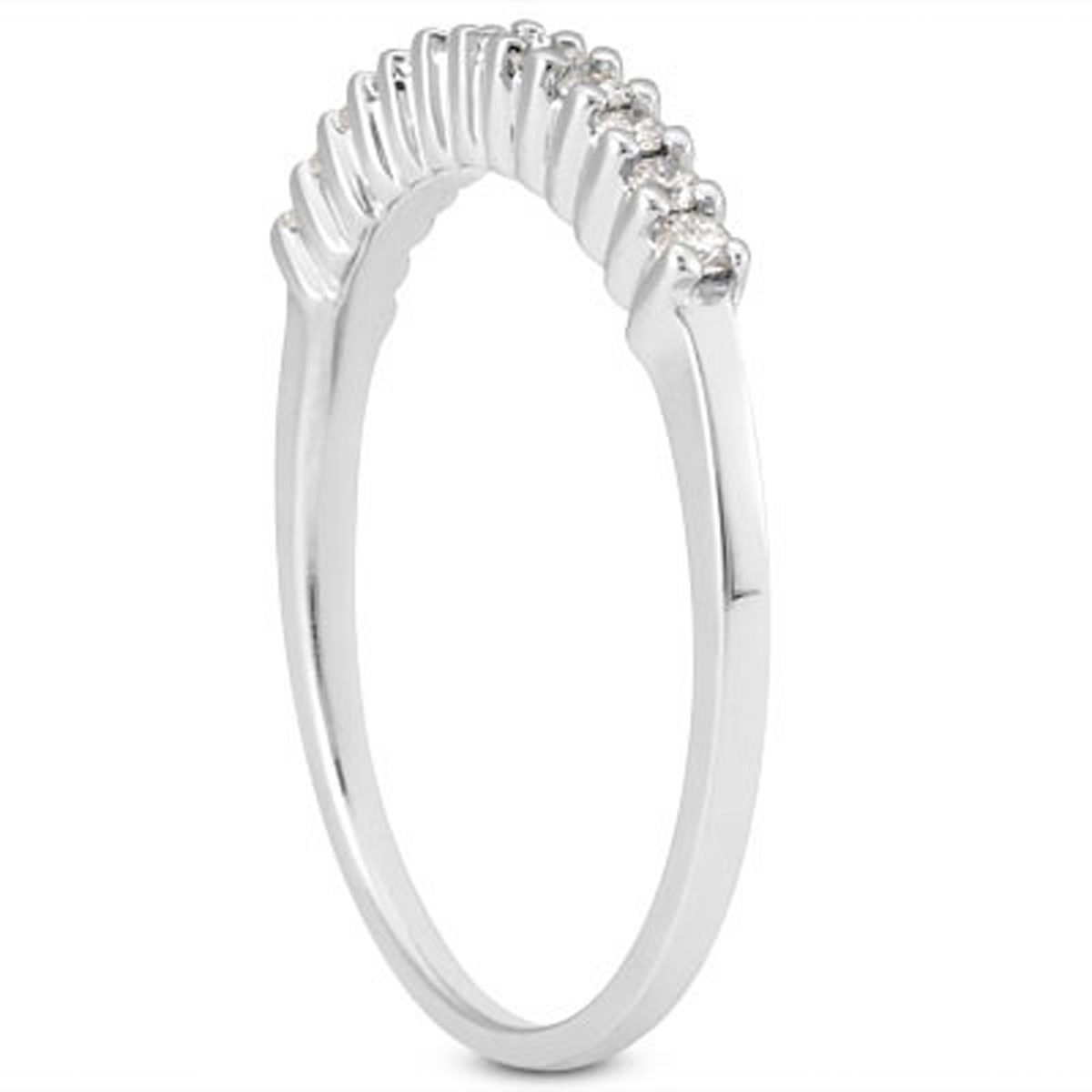 14k White Gold Raised Shared Prong Diamond Wedding Ring Band thumbnail 2