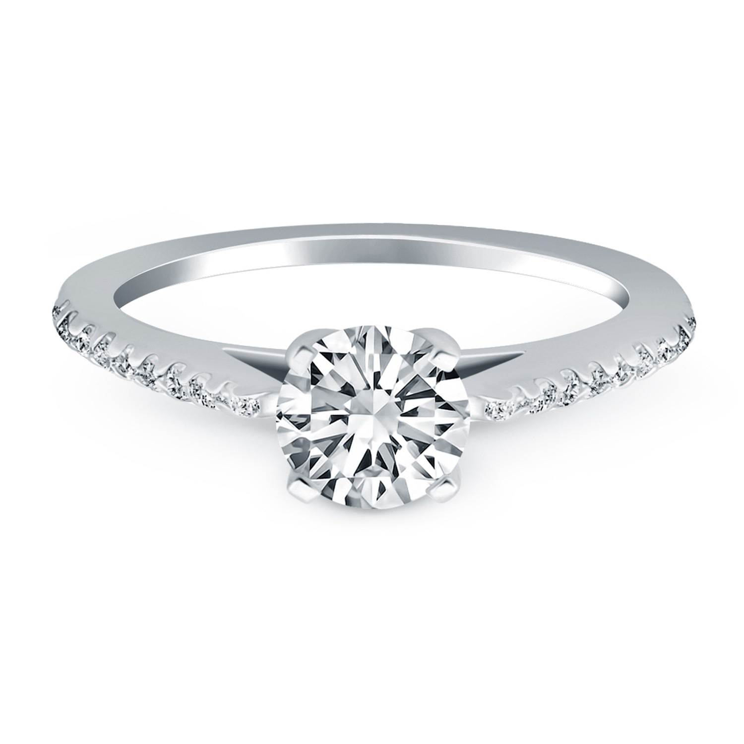 14k White Gold Micro Prong Diamond Cathedral Engagement Ring thumbnail 2