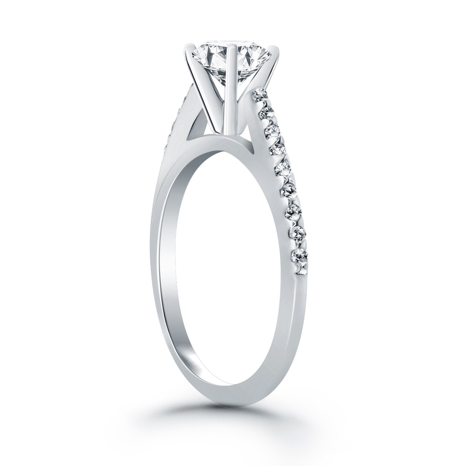 14k White Gold Micro Prong Diamond Cathedral Engagement Ring thumbnail 3