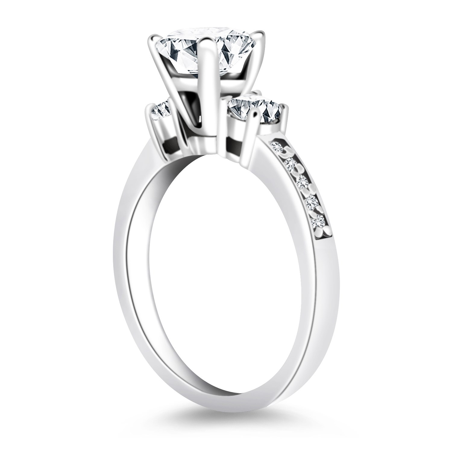 14k White Gold Three Stone Engagement Ring with Diamond Band thumbnail 2