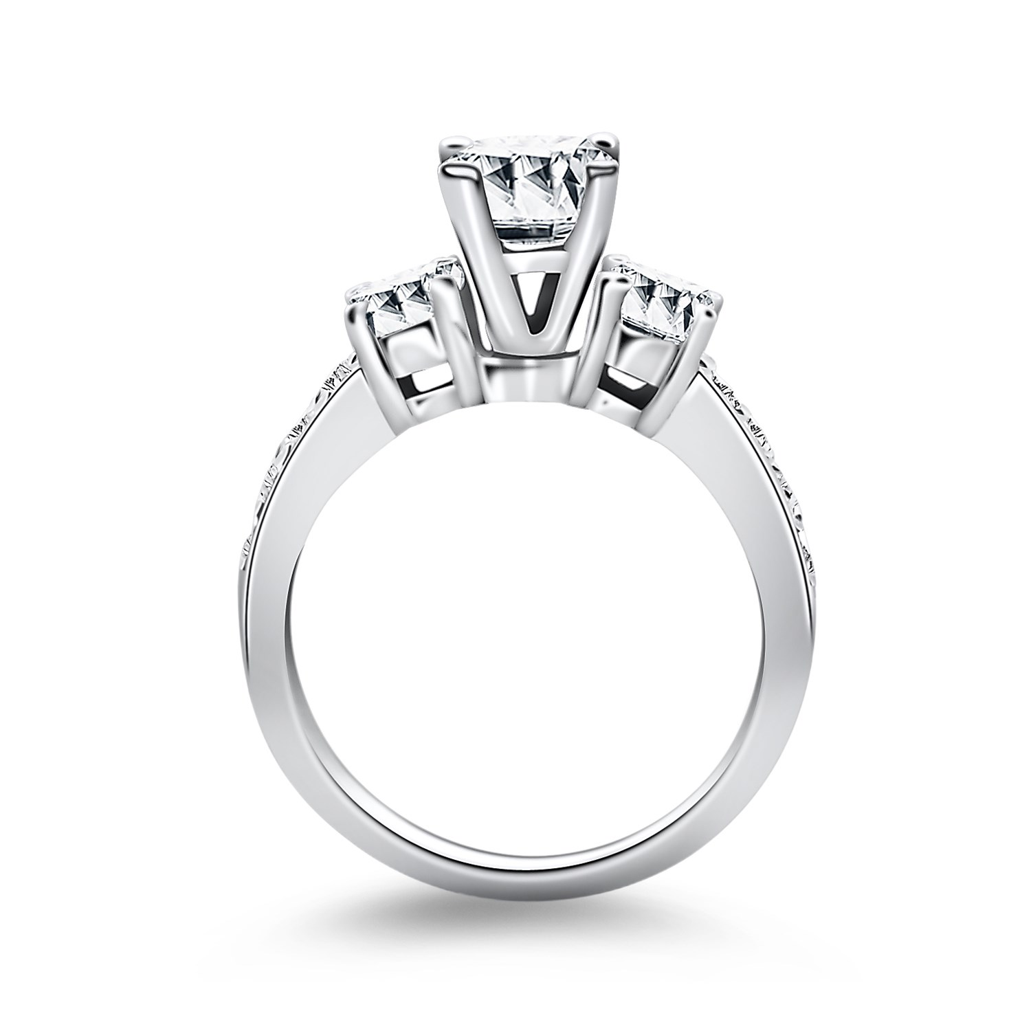 14k White Gold Three Stone Engagement Ring with Diamond Band thumbnail 3