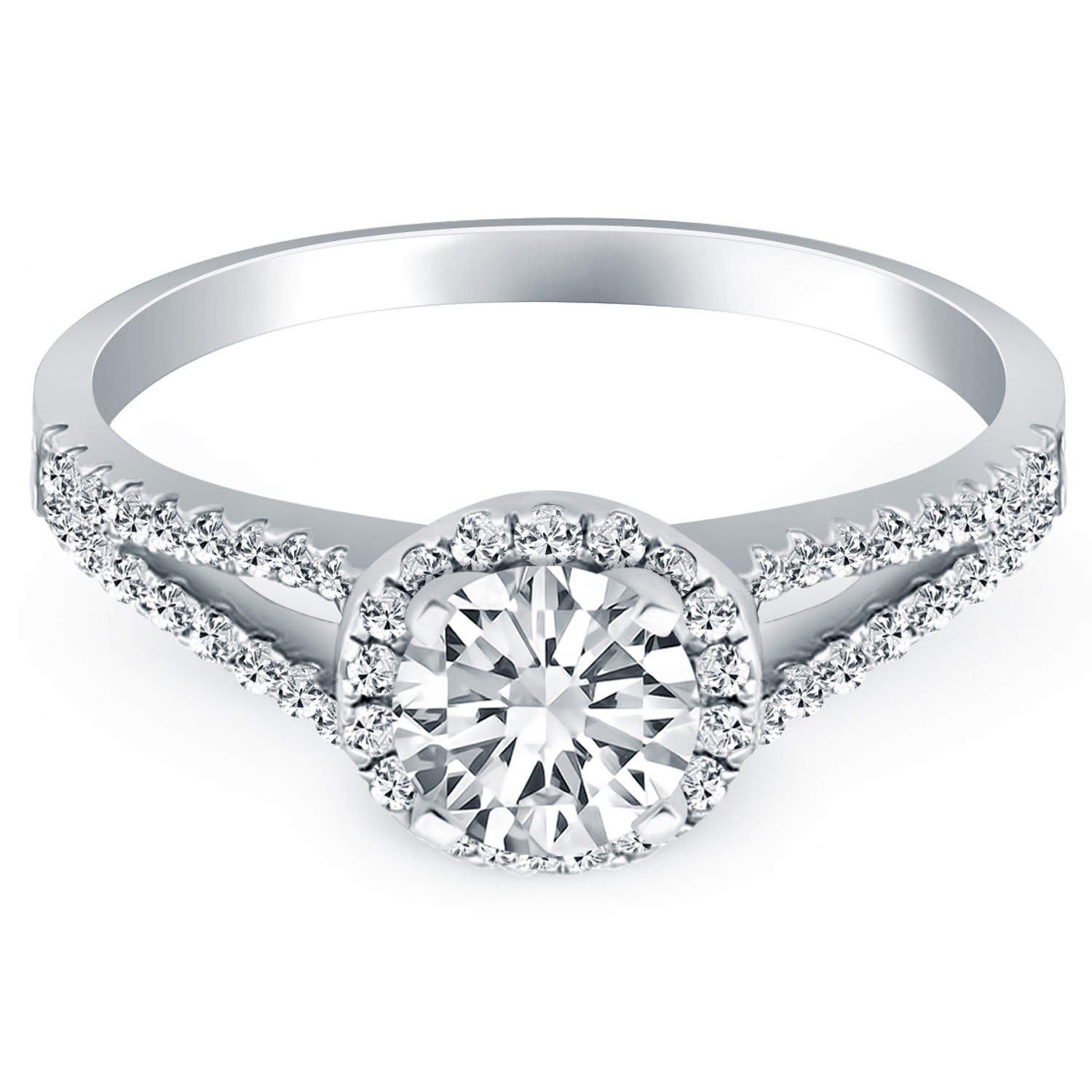 14k White Gold Diamond Halo Split Shank Engagement Ring thumbnail 2