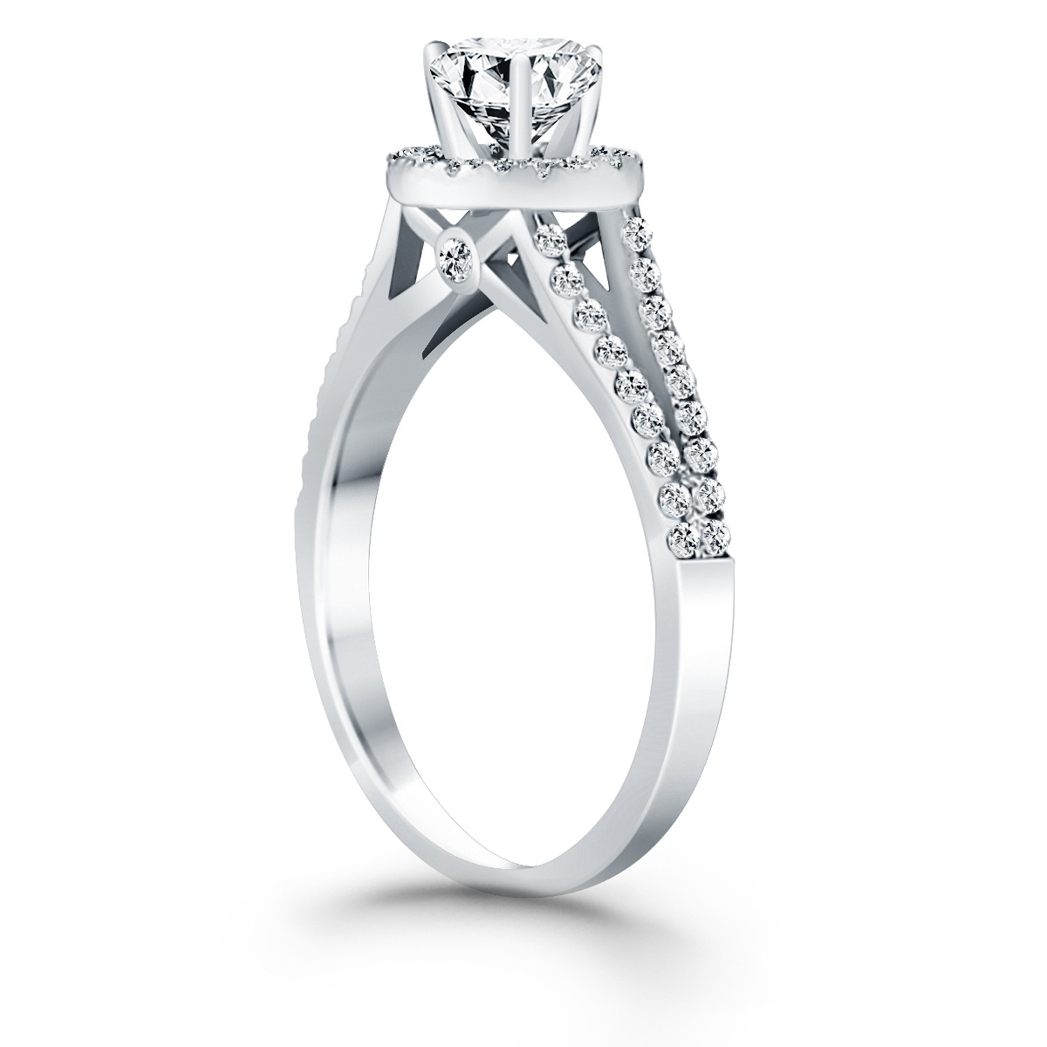 14k White Gold Diamond Halo Split Shank Engagement Ring thumbnail 3