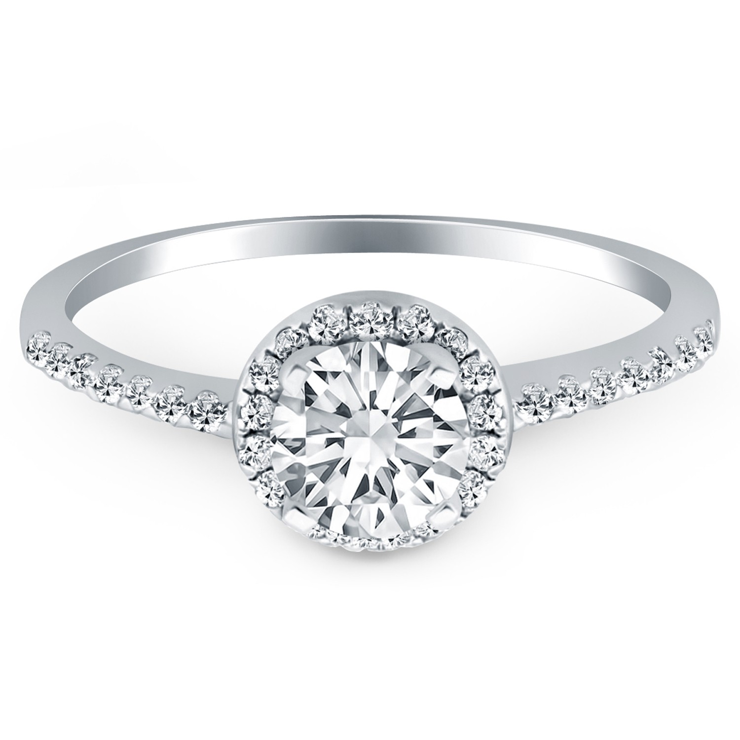 14k White Gold Diamond Halo Collar Engagement Ring thumbnail 2
