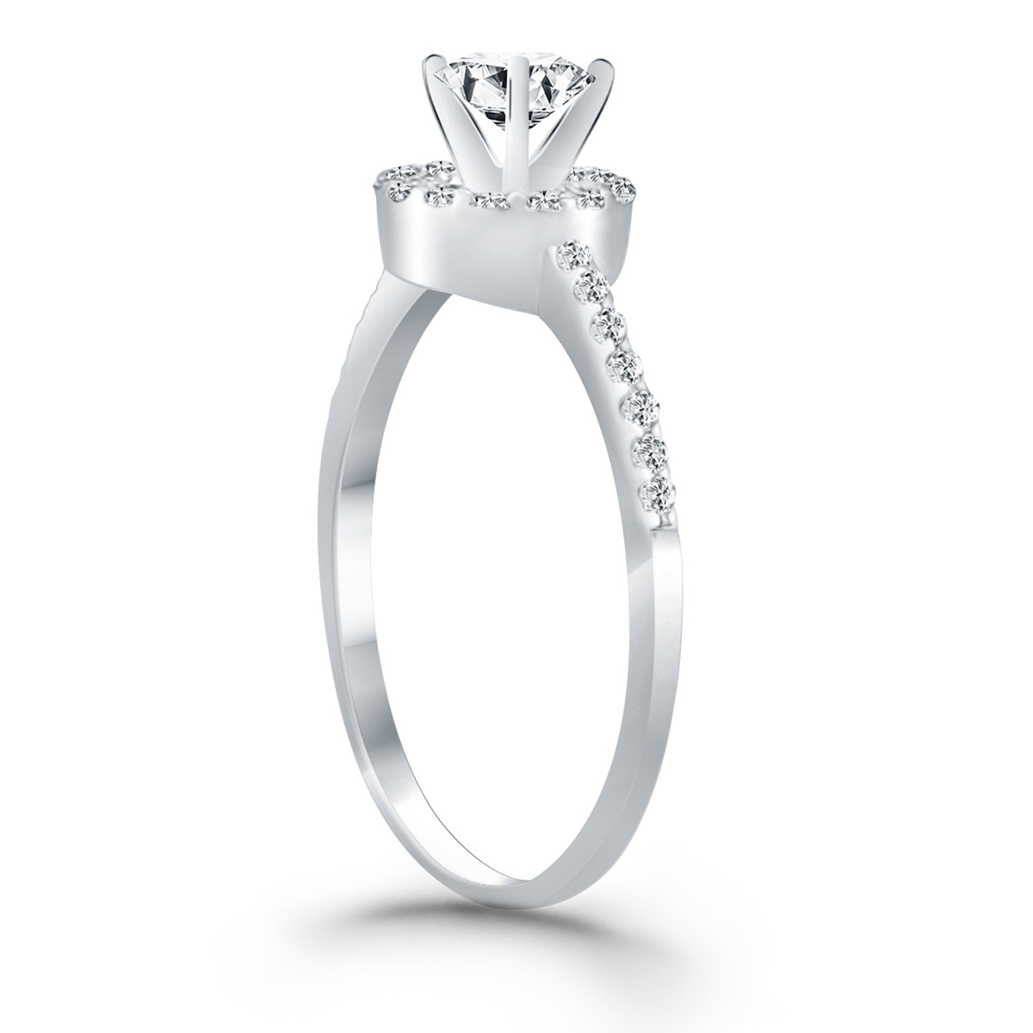 14k White Gold Diamond Halo Collar Engagement Ring thumbnail 3
