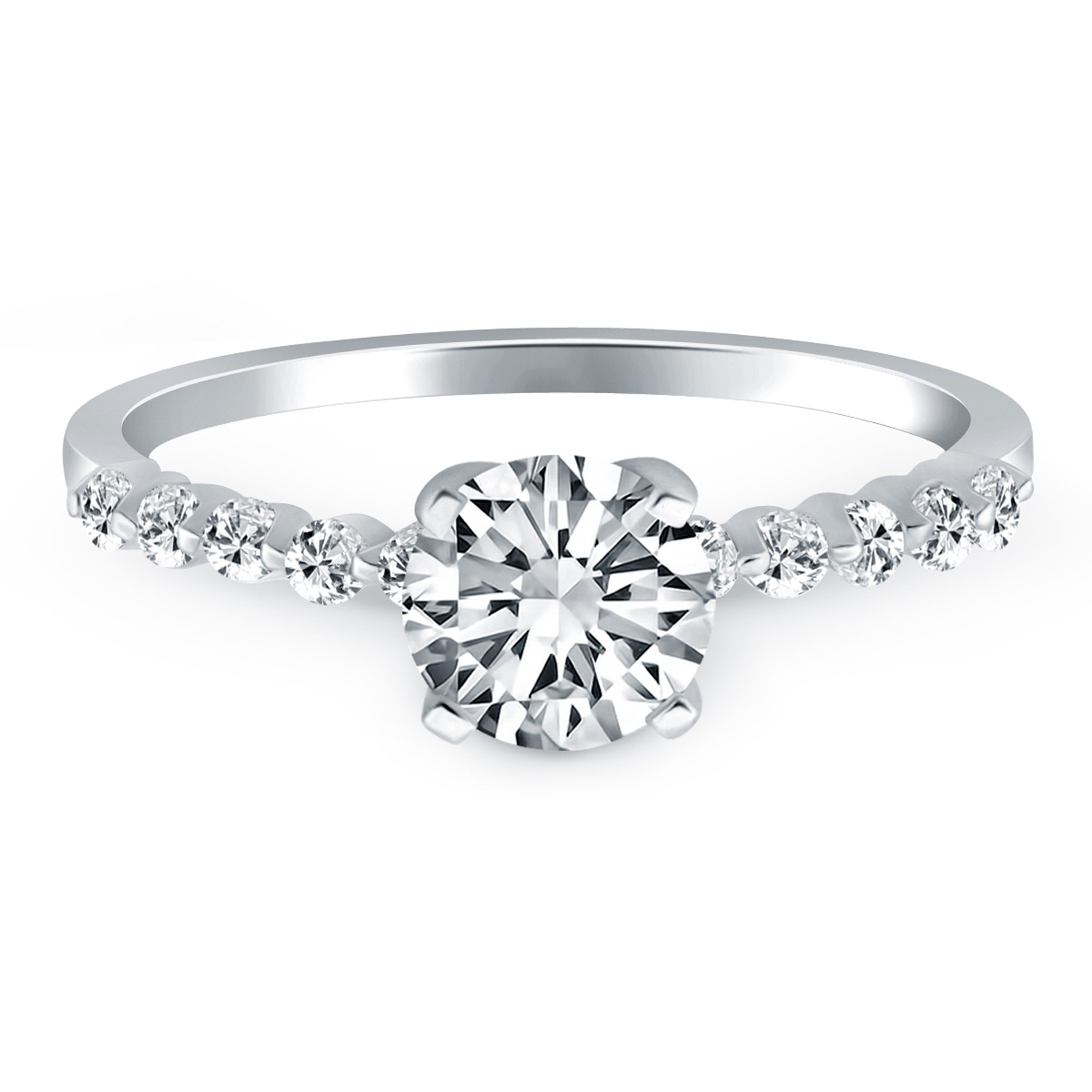 14k White Gold Diamond Engagement Ring with Shared Prong Diamond Accents thumbnail 2