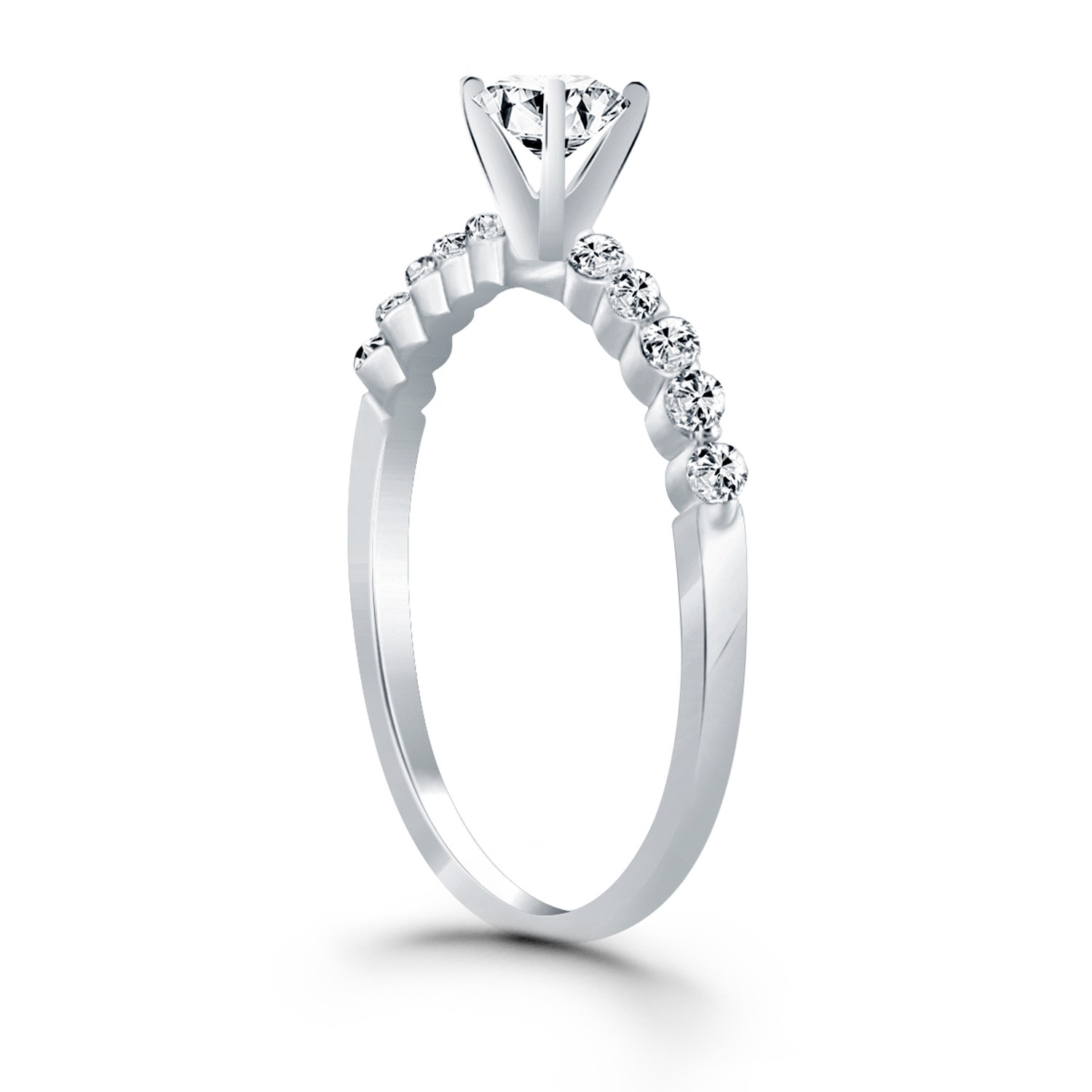 14k White Gold Diamond Engagement Ring with Shared Prong Diamond Accents thumbnail 3