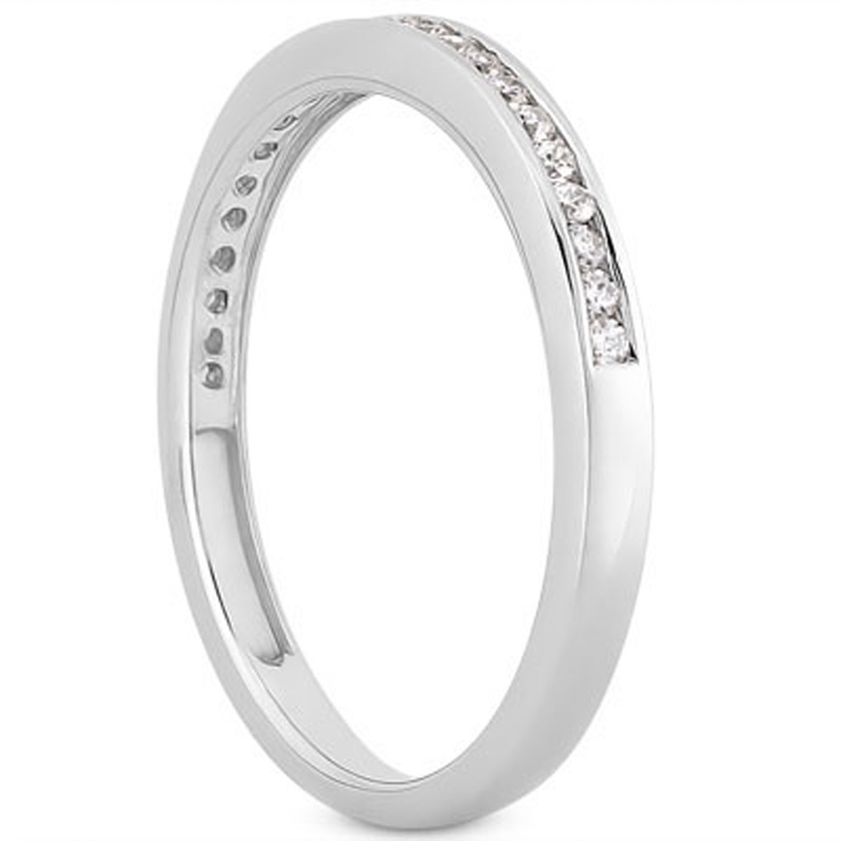 14k White Gold Slender Channel Set Diamond Wedding Ring Band Set 1/2 Around thumbnail 2