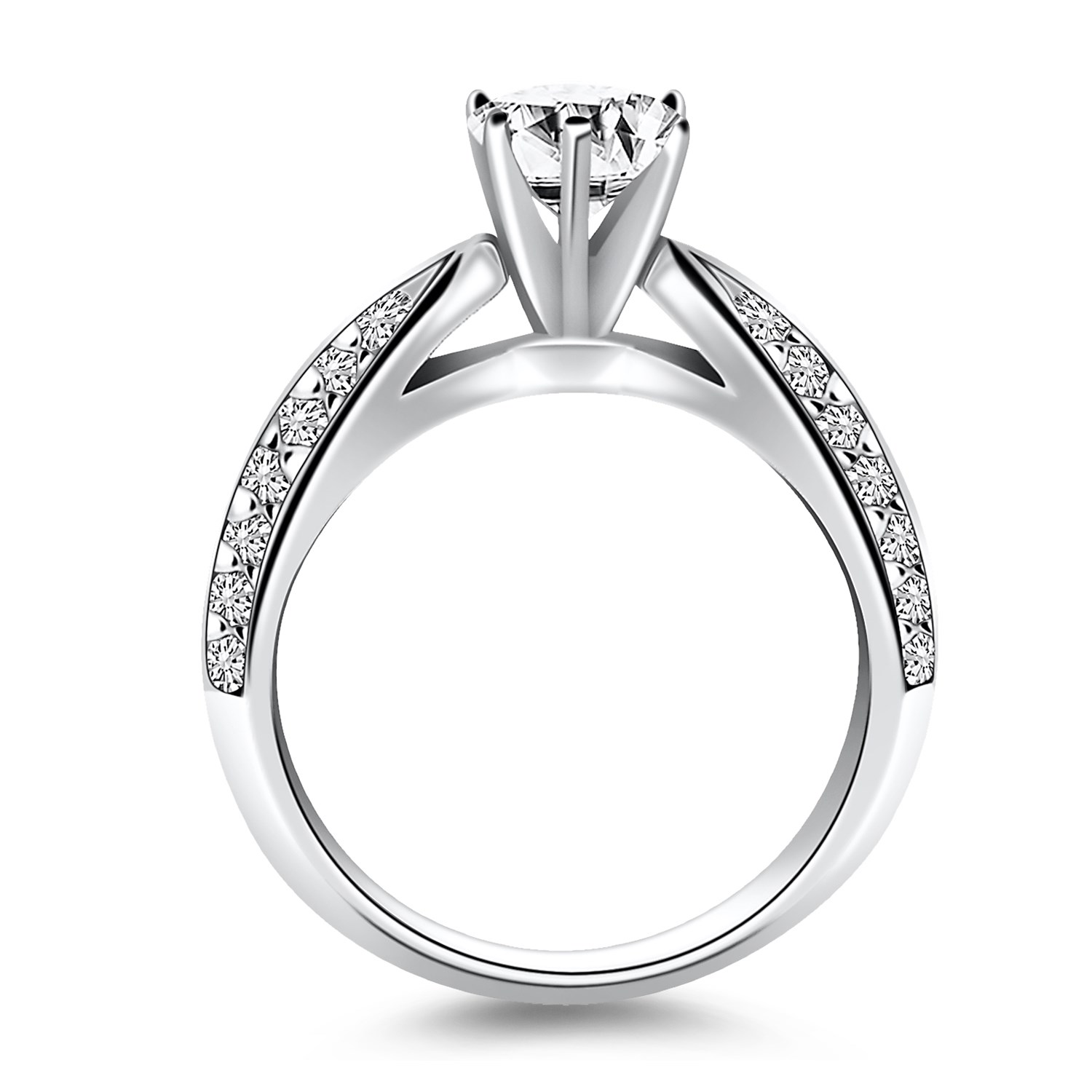 14k White Gold Cathedral Double Row Pave Diamond Engagement Ring thumbnail 2