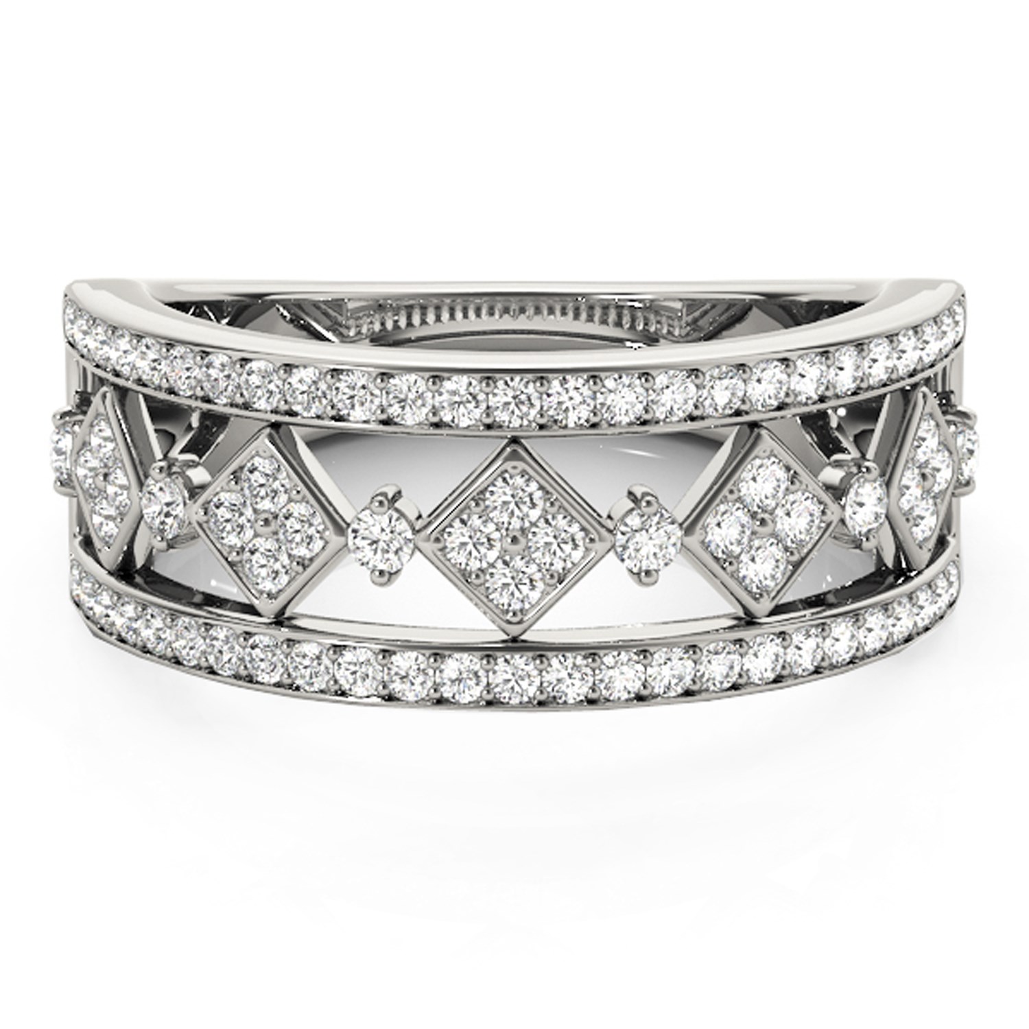 Diamond Studded Square Motif Ring in 14k White Gold (1/2 cttw) thumbnail 2