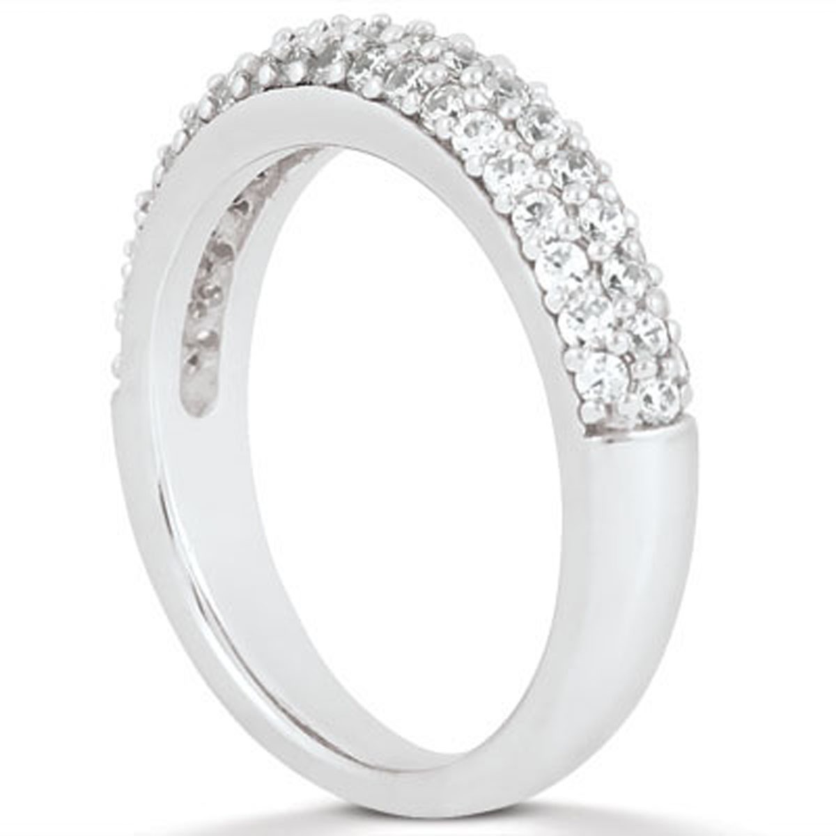 14k White Gold Triple Multi-Row Micro- Pave Diamond Wedding Ring Band thumbnail 2