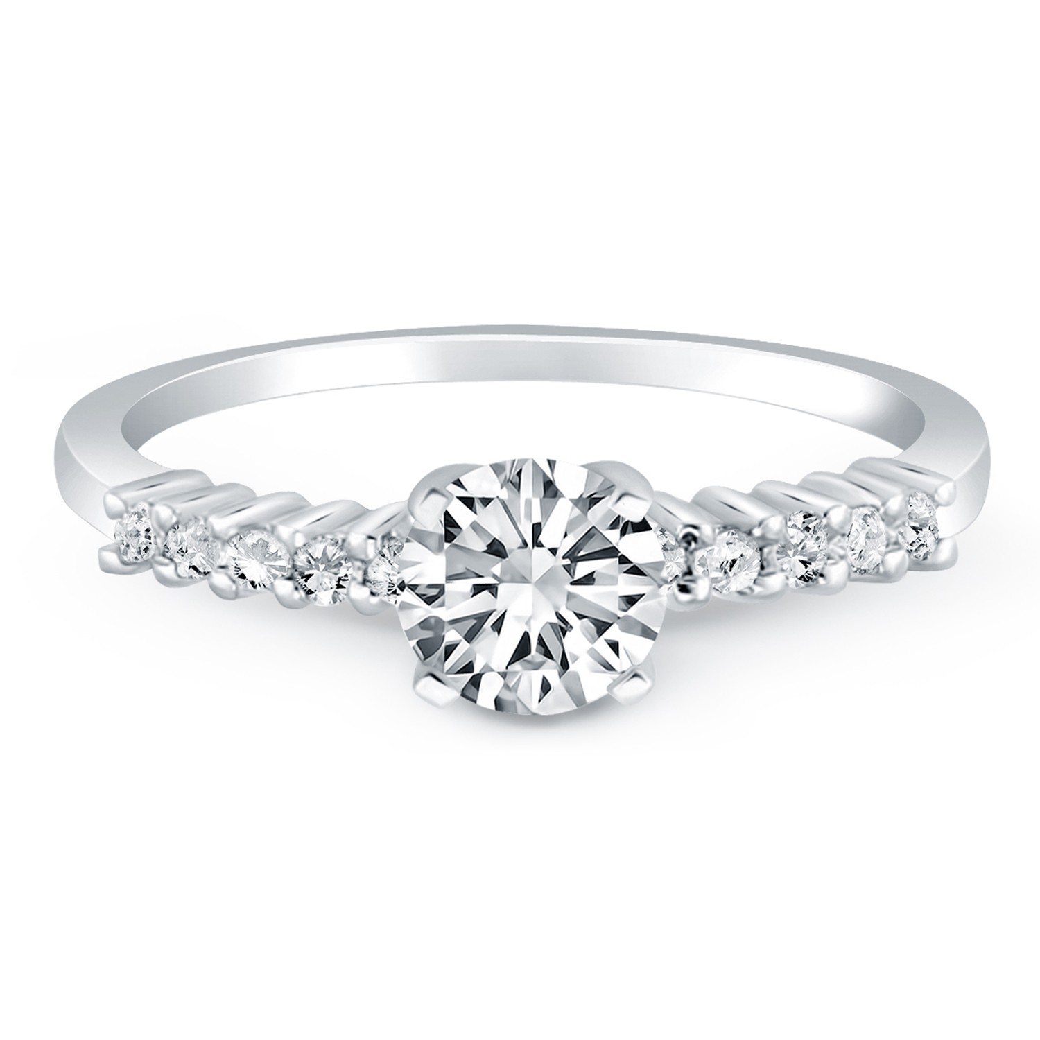 14k White Gold Shared Prong Accent Diamond Engagement Ring thumbnail 2