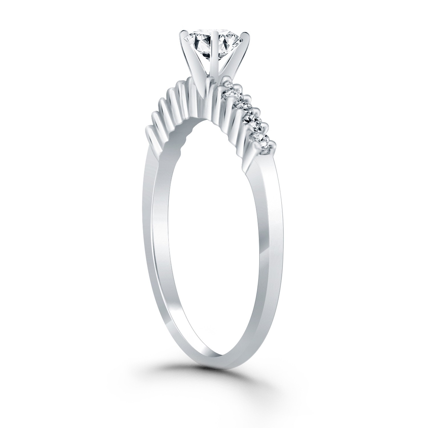 14k White Gold Shared Prong Accent Diamond Engagement Ring thumbnail 3