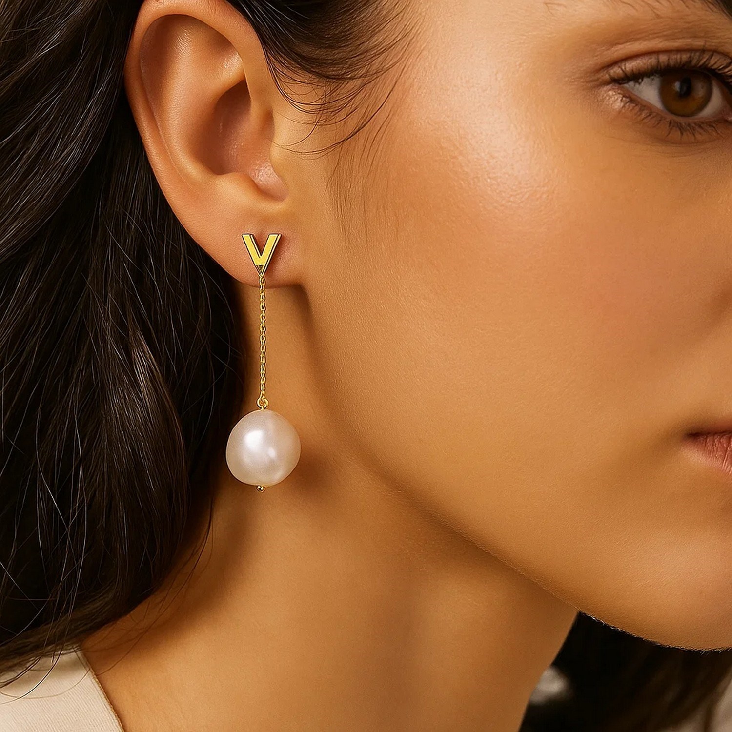 14k Yellow Gold Tesoro Pearl Drop Earrings thumbnail 2