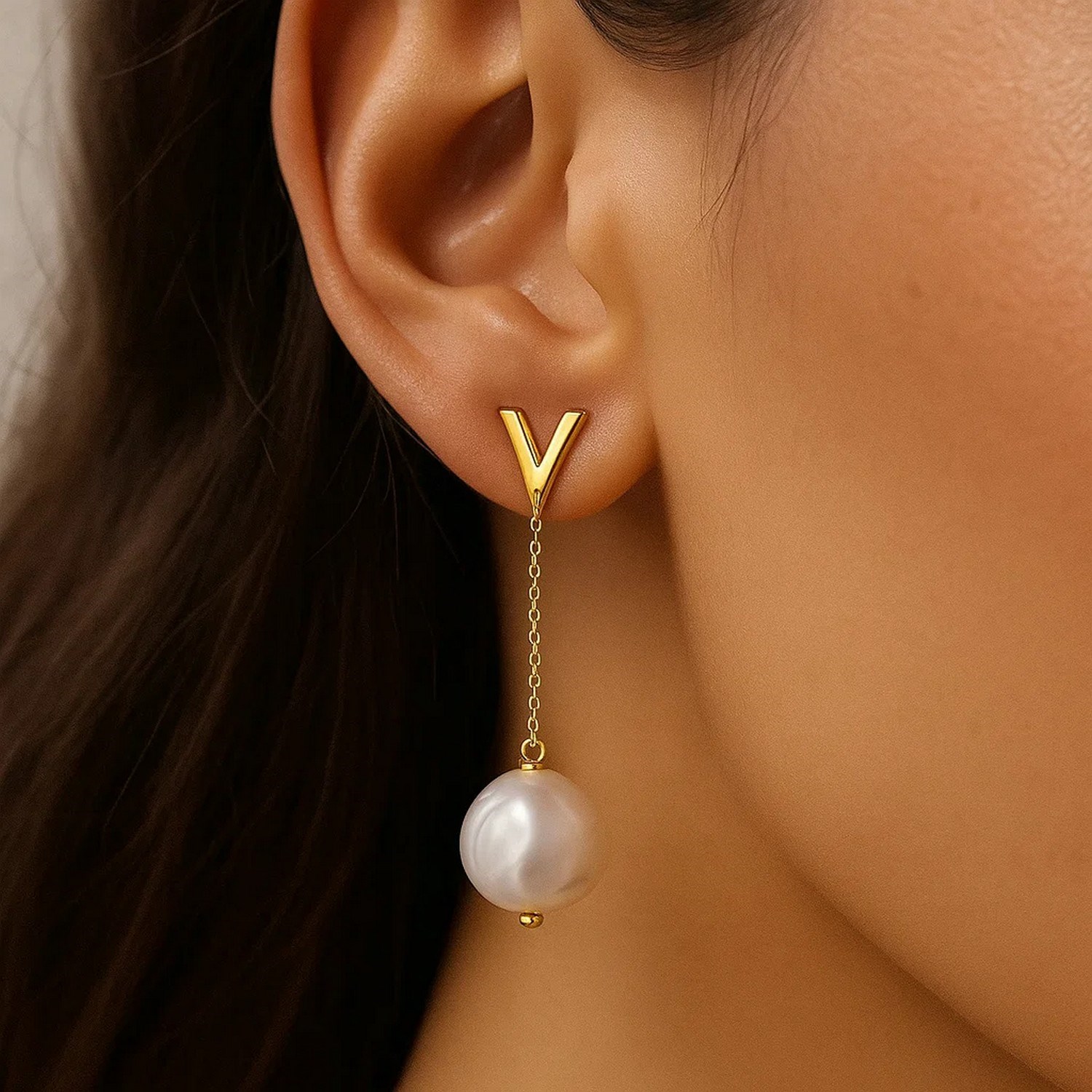 14k Yellow Gold Tesoro Pearl Drop Earrings thumbnail 3