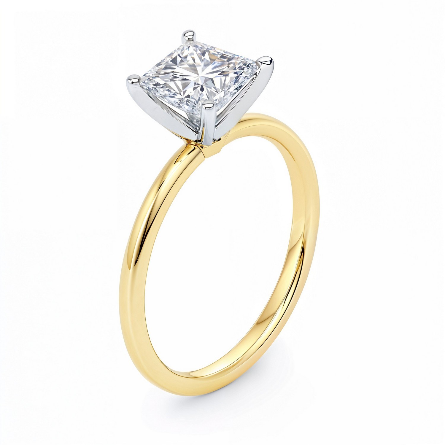 1.50Ct Princess Lab Grown IGI G/VS1 Diamond Ring in 14K Yellow Gold thumbnail 3