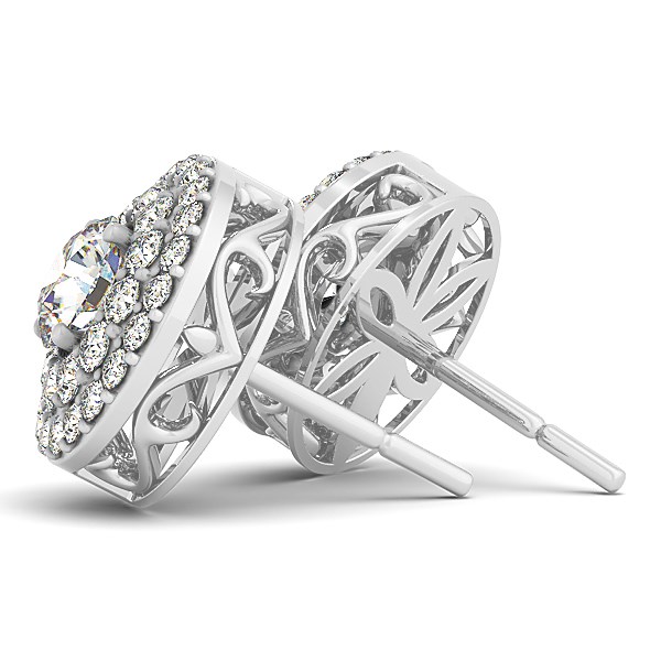 14k White Gold Double Halo Round Diamond Earrings (1 1/4 cttw) thumbnail 2