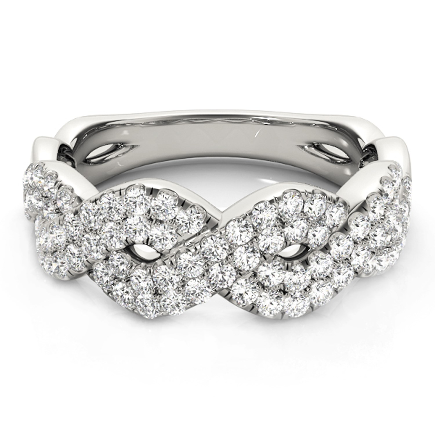 Diamond Studded Interlocking Waves Ring in 14k White Gold (5/8 cttw) thumbnail 2