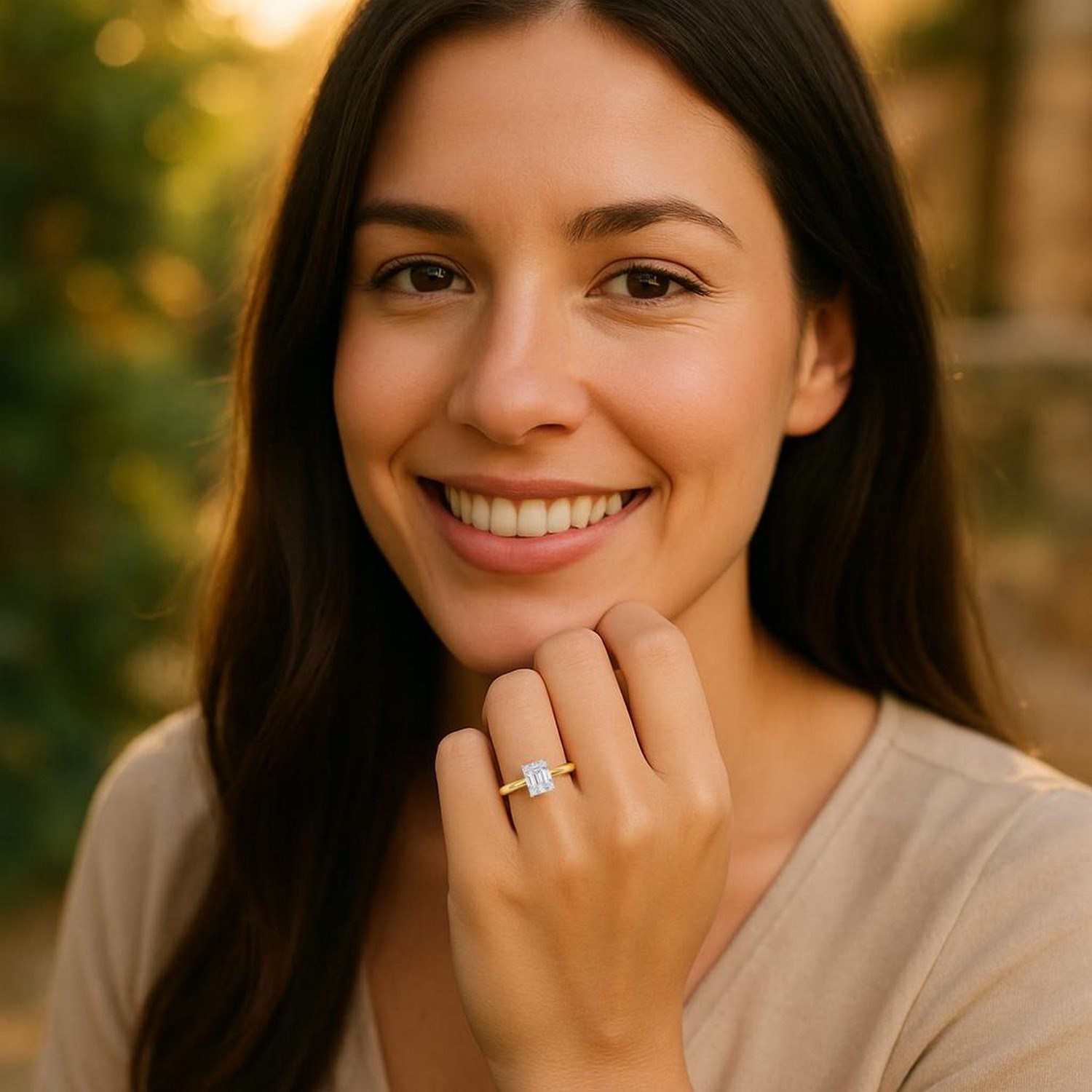 1 Carat Radiant Lab Grown IGI G/VS1 Diamond Solitaire Ring in 14K Yellow Gold thumbnail 6