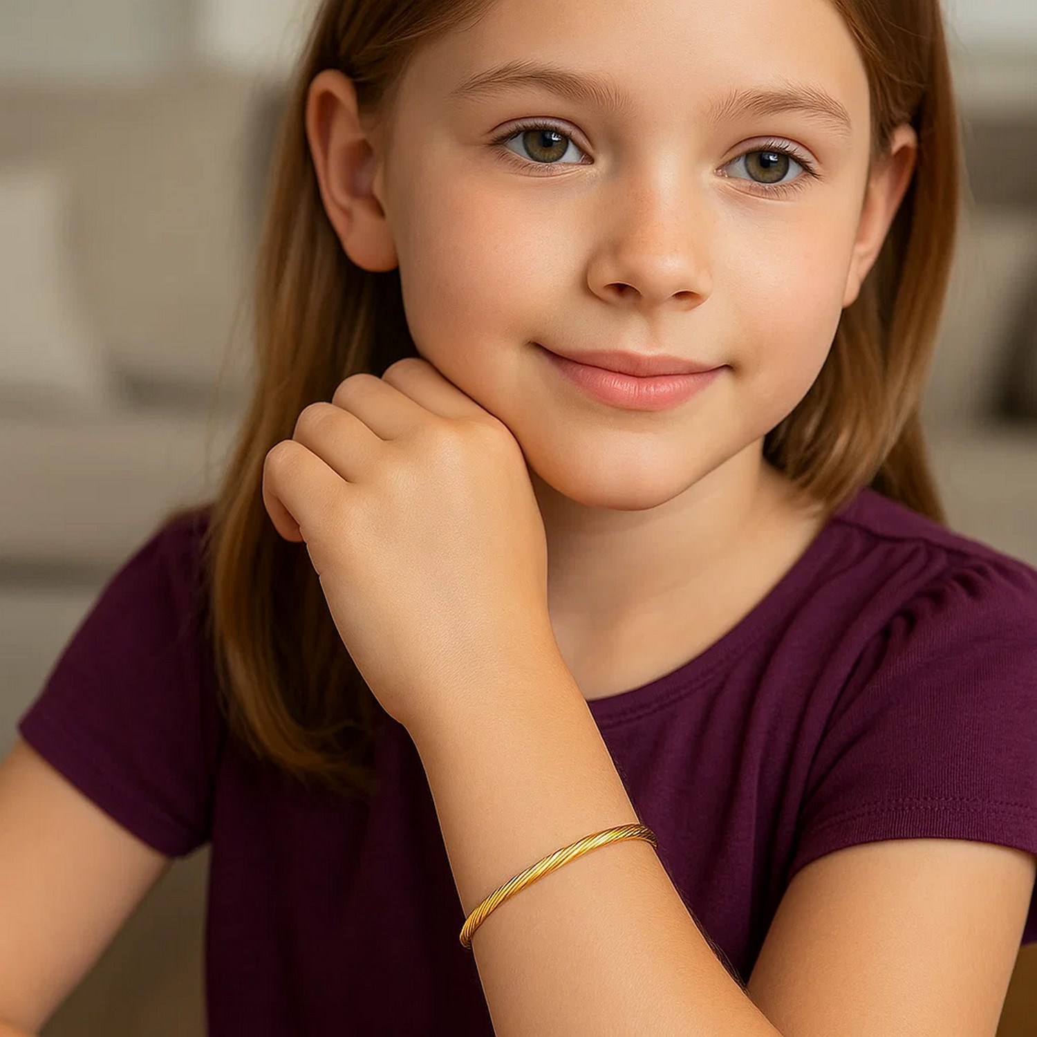 14k Yellow Gold Childrens Bangle with Spiral Motif Style (3.50 mm) thumbnail 4