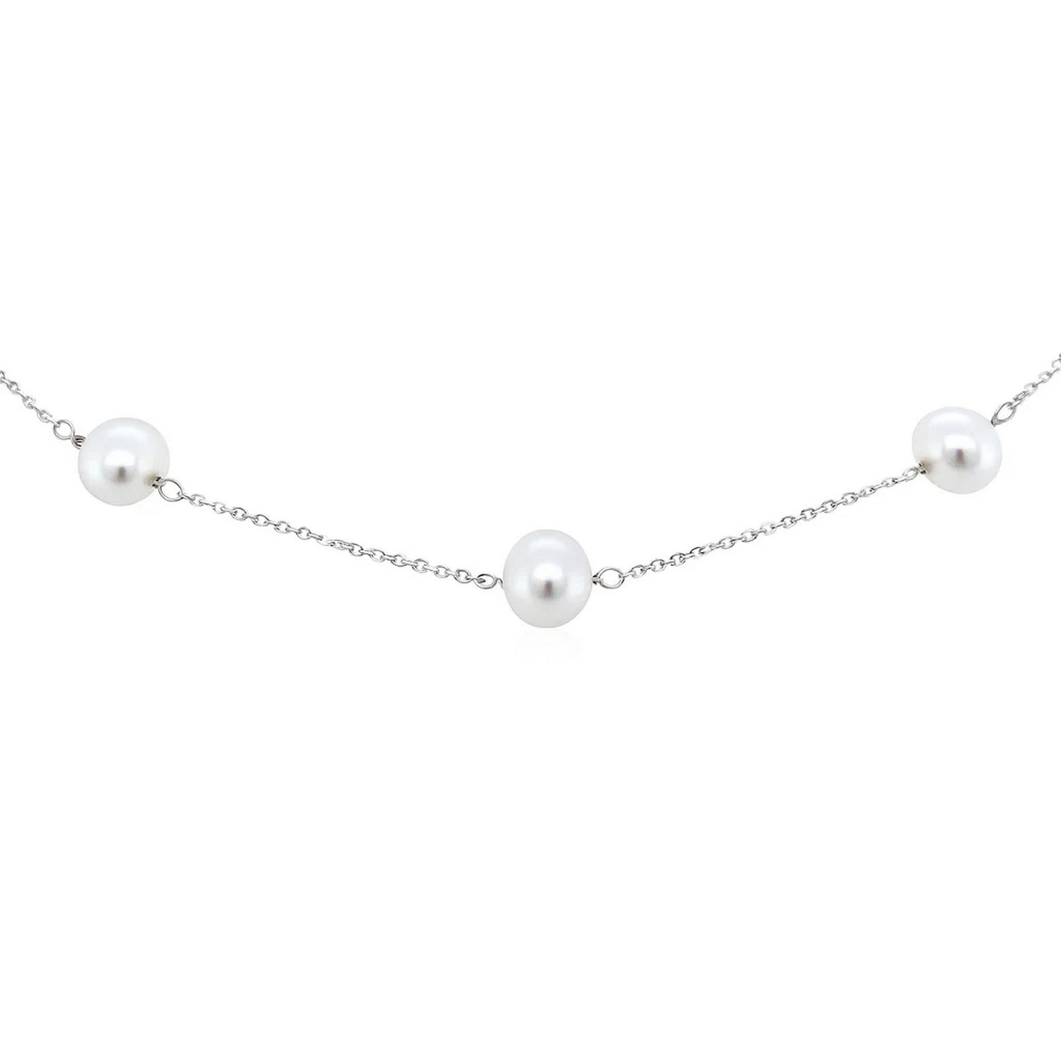 14k White Gold Necklace with White Pearls thumbnail 4