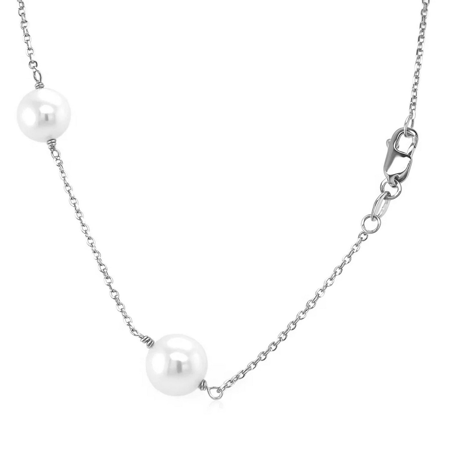 14k White Gold Necklace with White Pearls thumbnail 5