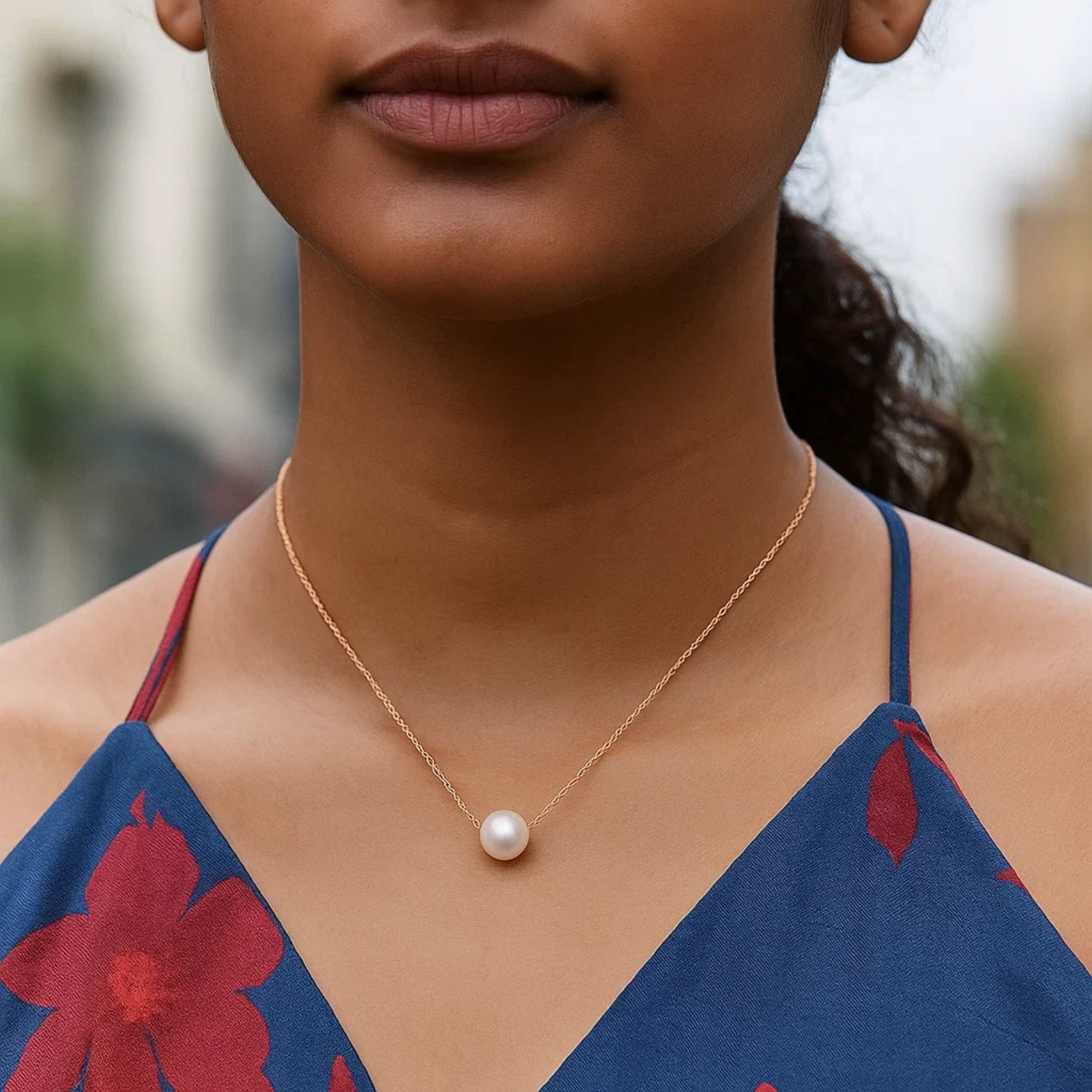 14k Rose Gold Pearl Solitaire Necklace thumbnail 3